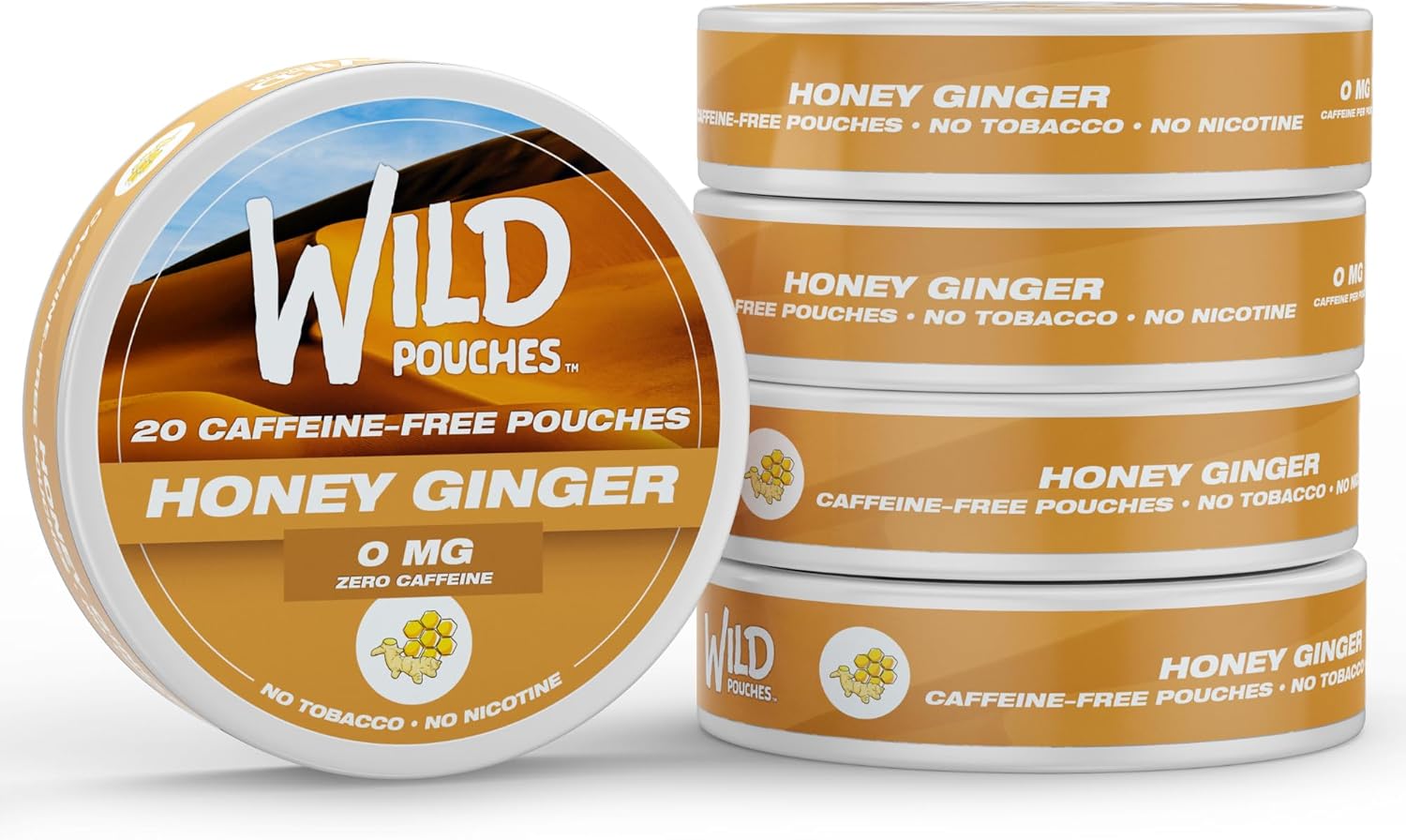 Wild 5 Pack 0mg Nicotine Free Pouches No Caffeine Honey Ginger - 20 x Caffeine Free Pouches