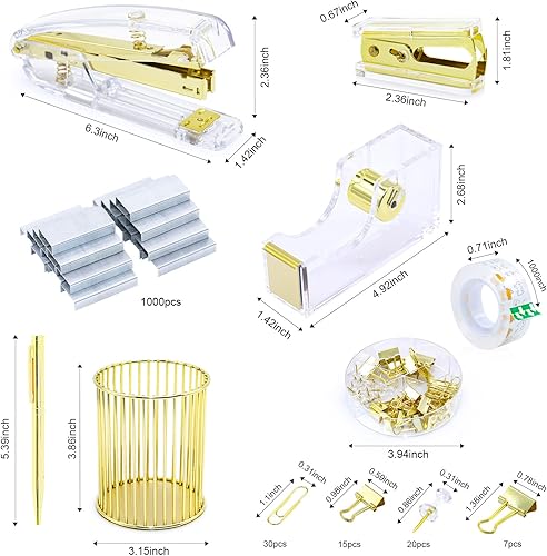 Miniatura 3 de BOMEI PACK Kit de accesorios de escritorio, grapadora y removedor de grapas con 1000 grapas, dispensador de cinta con 1 rollo de cinta transparente,