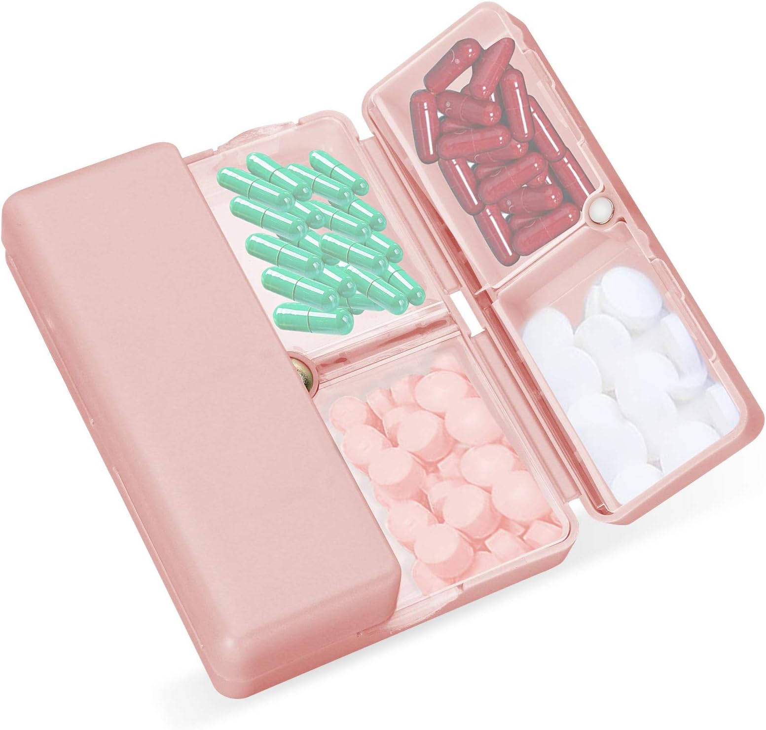FYY Daily Pill Organizer, 7 Compartments Portable Pill Case Travel Pill Organizer,[Folding Design]Pill Box for Purse Pocket to Hold Vitamins,Cod Liver Oil,Supplements and Medication-Pink