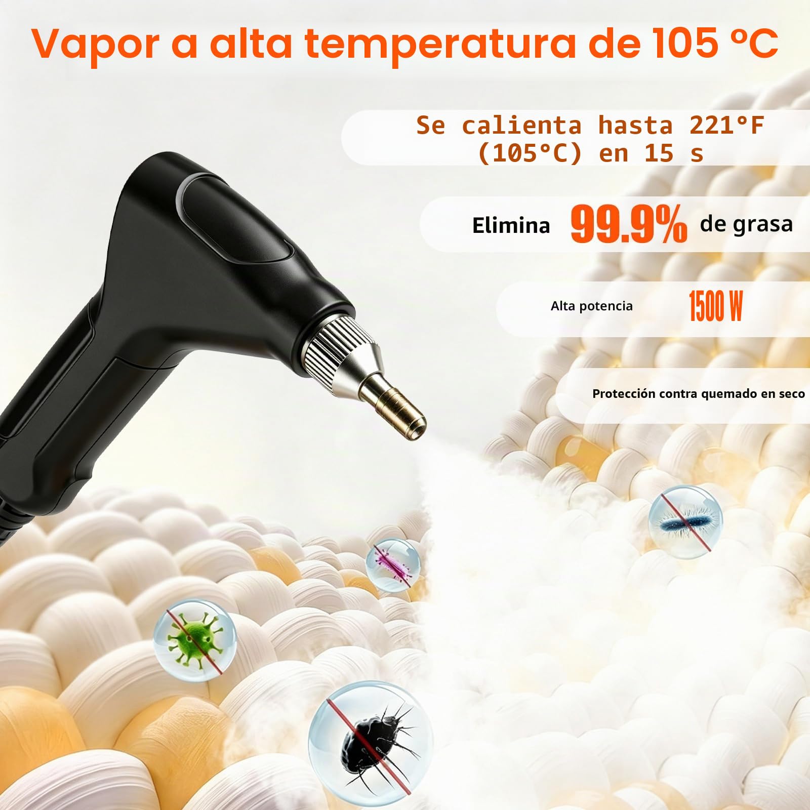 Vaporeta Limpieza Hogar, Limpiador a Vapor Portátil 6 Niveles Reg, Calentamiento 15s, 3,5 Bar Vaporeta Limpieza Hogar Potente, Depósito 1800ml, 17 Accesorios Multifunción, Apto para Cocina y Coche