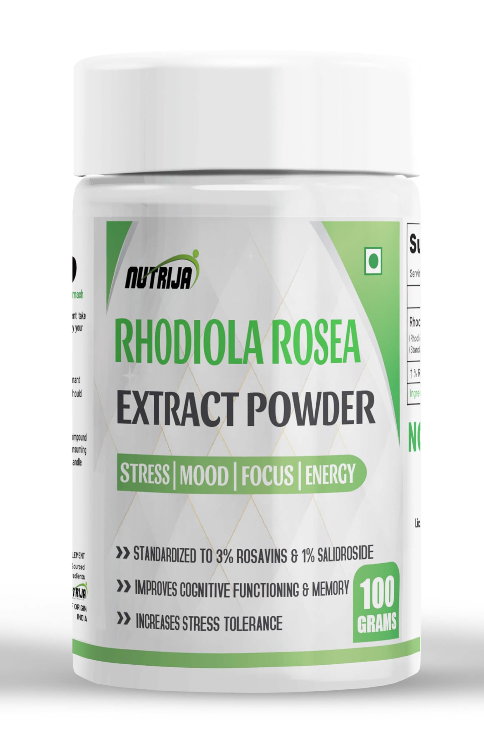 NutriJa Rhodiola Rosea Root Extract Powder | 1% Salidroside (100 Grams)