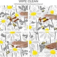 Vista 50 de Mantel ajustable de girasol, patrón de campo rural inspirado en el arte popular, casa de campo, granja, mantel impermeable para interiores y Verde