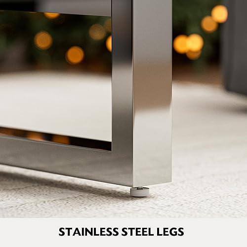 Miniatura 8 de IKIFLY Mesa de centro con espejo con 2 niveles, mesa de centro rectangular 2 en 1 con diamante triturado, mesa de sala de estar plateada con patas