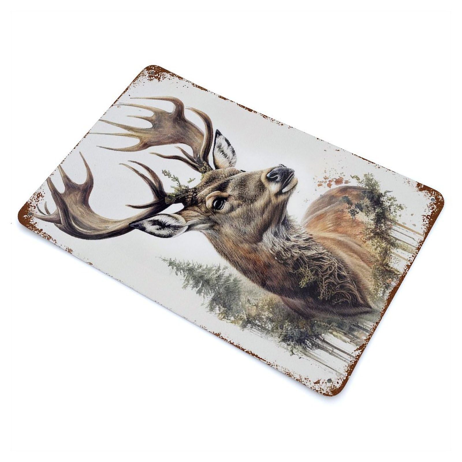 Deer Nature Animal Forest Rustic Tin Plaque 11.8"x7.9", for Shed, Workshop And Garage Wall Decor, Rustic Home Decor