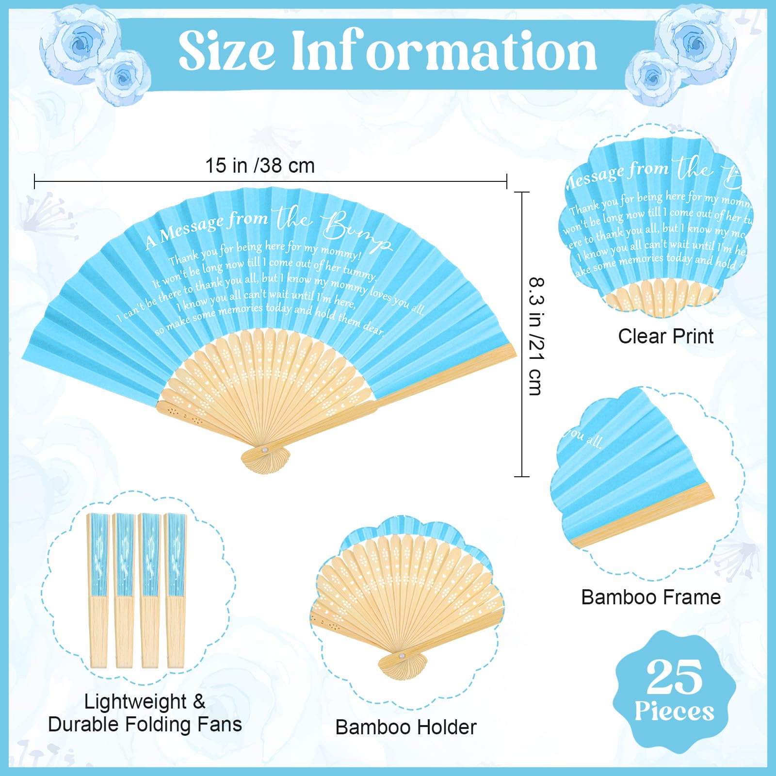 Threehoney 25 Stück Gastgeschenke für Babypartys, Faltpapierfächer, Blau