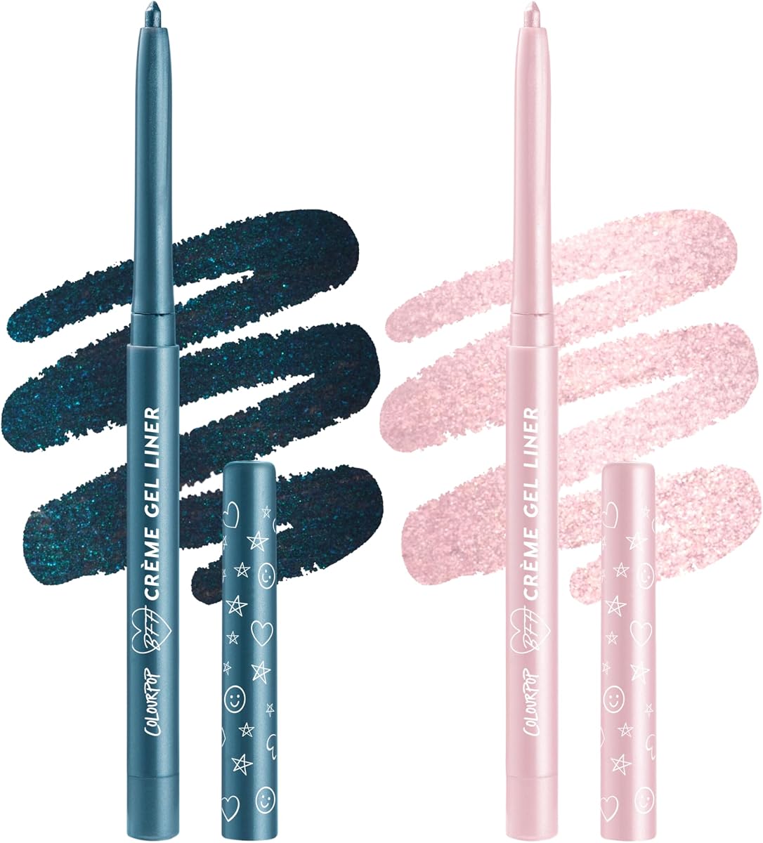 Metallic Opposites BFF Crème Gel Waterproof Eyeliner Kit - 18HR Wear, lápices delineadores de ojos metálicos ultrapigmentados con acabados mate - Espacio exterior, azul + Calabasas, rosa (2 unidades)