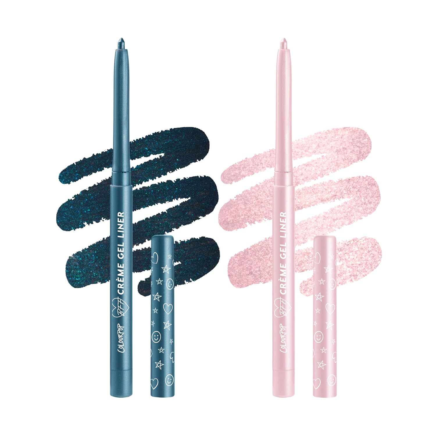ColourPop Metallic Opposites BFF Crème Gel Waterproof Eyeliner Kit - 18HR Wear, Ultra-Pigmented Metallic Eyeliner Pencils with Matte Finishes - Outer Space, Blue + Calabasas, Pink (2 Count)