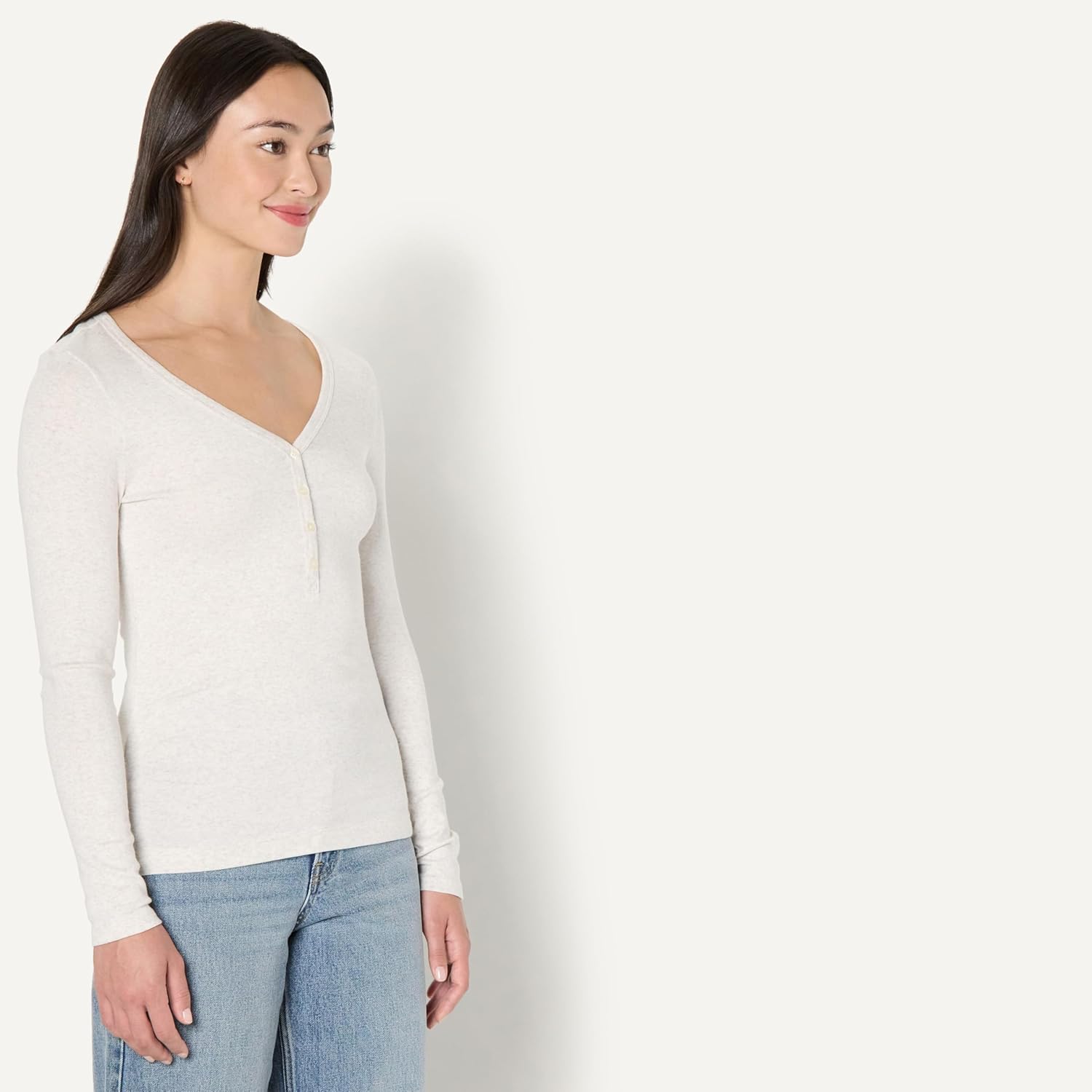 Amazon Essentials Women's Ribbed Knit Long Sleeve Henley Slim Fit T-Shirt - Image 2