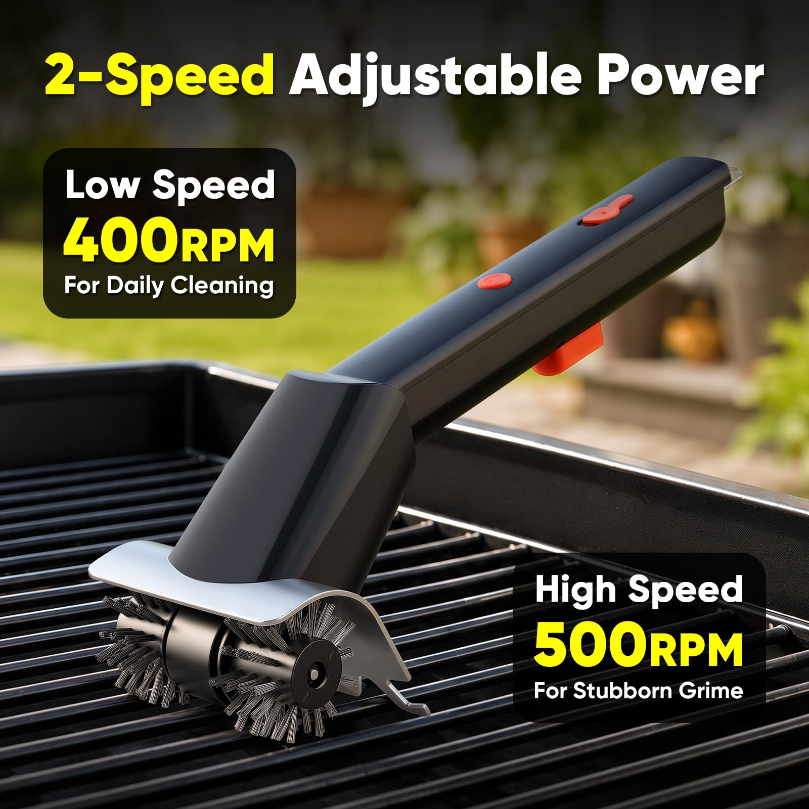 Elektrische BBQ Grill Reinigungsbürste - 2 in 1 rotierende Bürste mit Wasserspray, Edelstahlborsten, langer Griff, wiederaufladbar, IPX4 wasserdicht, für Outdoor-Grills und Herdplatten