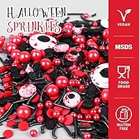 Vista 4 de Gránulos de Halloween para decoración de pasteles, gránulos de perlas negras y rojas con murciélagos negros y dulces de globo ocular, perfectos