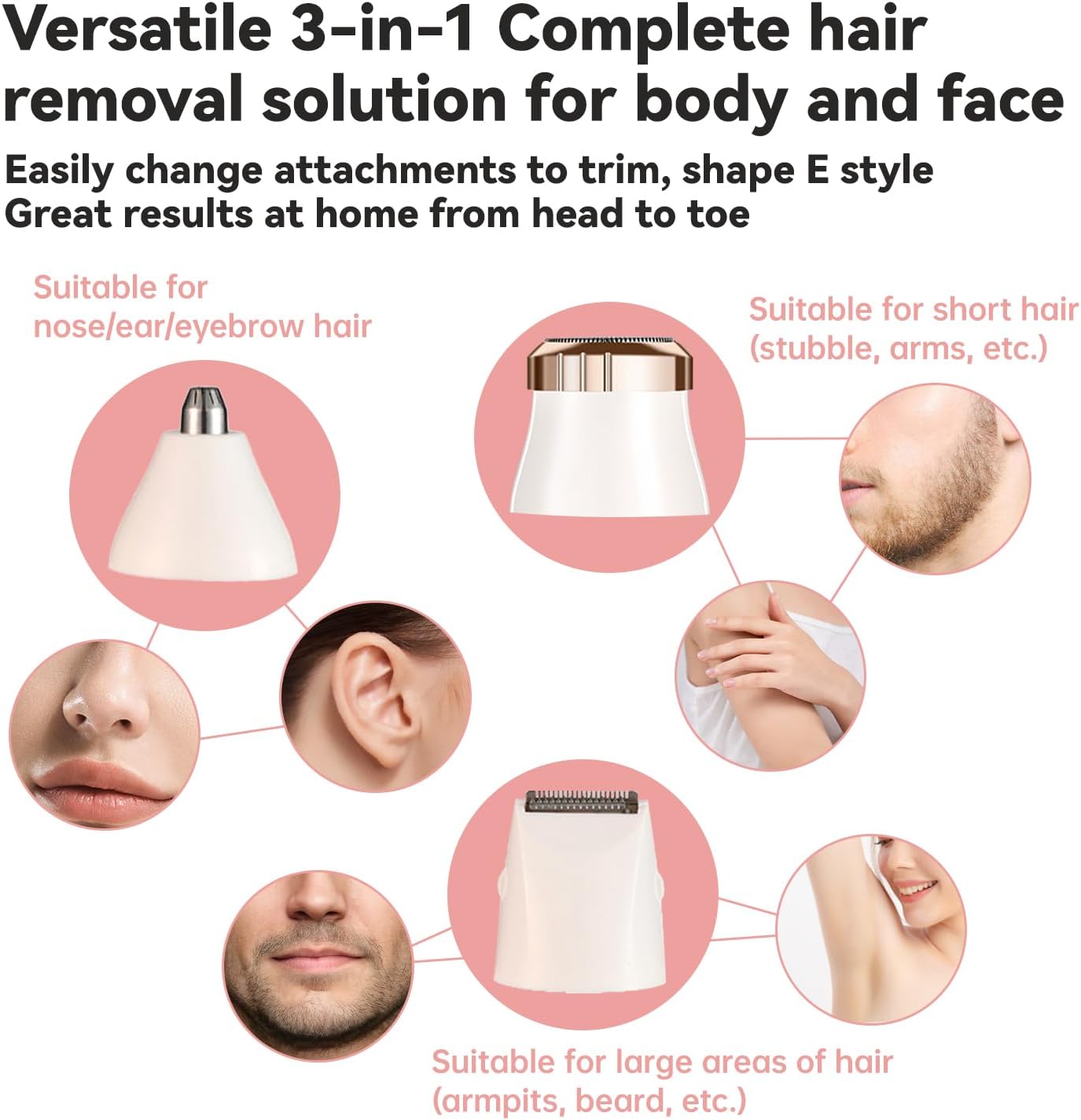 Rechargeable Electric Razors Shaver for Face/Leg/Arm/Chin/Eyebrow/Pubic/Bikini Trimmer for Women Lady Body Hair Remover Painless Cordless