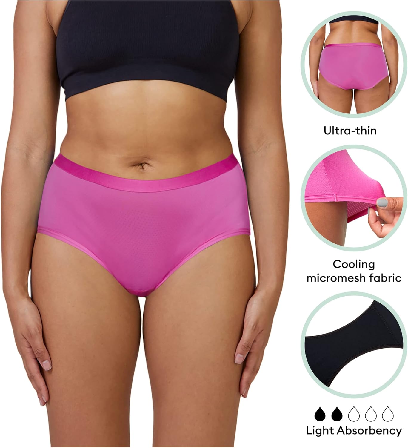 THINX Air Hiphugger Period Underwear for Women, FSA HSA Approved Feminine Care, Menstrual Underwear Holds 2 Tampons, Black, 1X : Health & Household