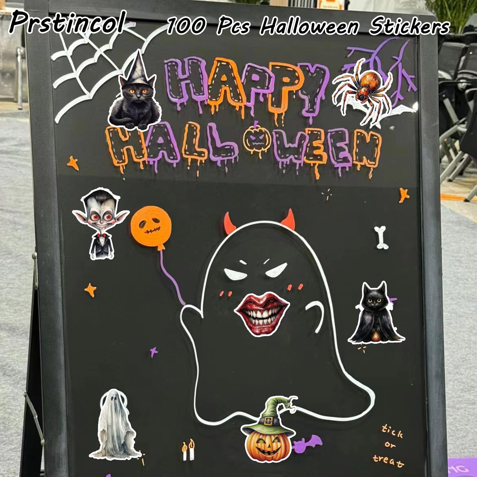 Naklejki z motywem czarnego kota i czarownicy dla dzieci, naklejki z motywem strasznej dyni do scrapbookingu, dziennika śmieci, kolaży, upominków na imprezę halloweenową, wodoodporne naklejki winylowe