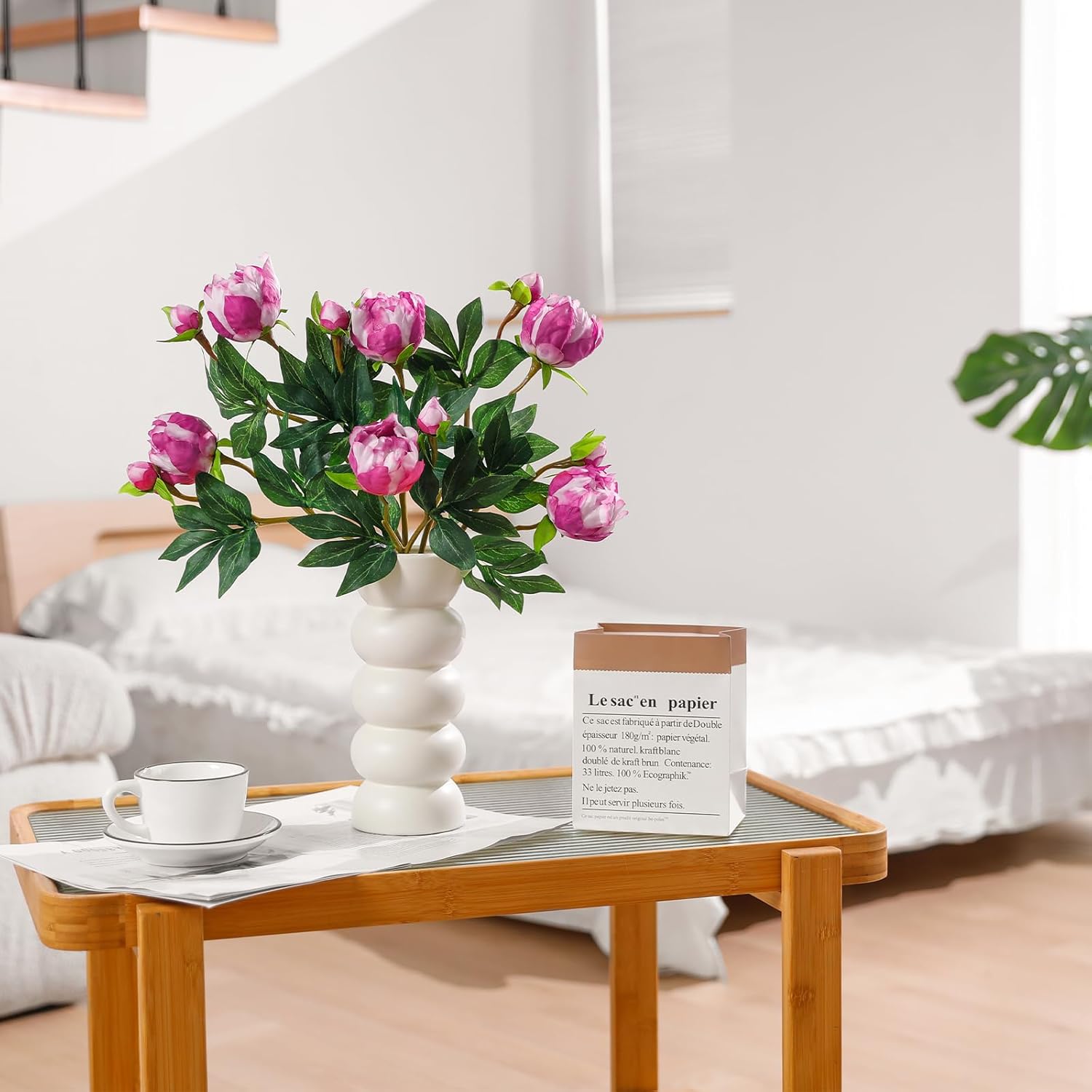 6Pcs Realistic Purple Red Artificial Peony Flowers,18.9 Inch Double Heads Silk Fake Peonies Flowers with Long Stem for Vase Arrangement,Wedding Centerpieces,Indoor Decor - Image 6