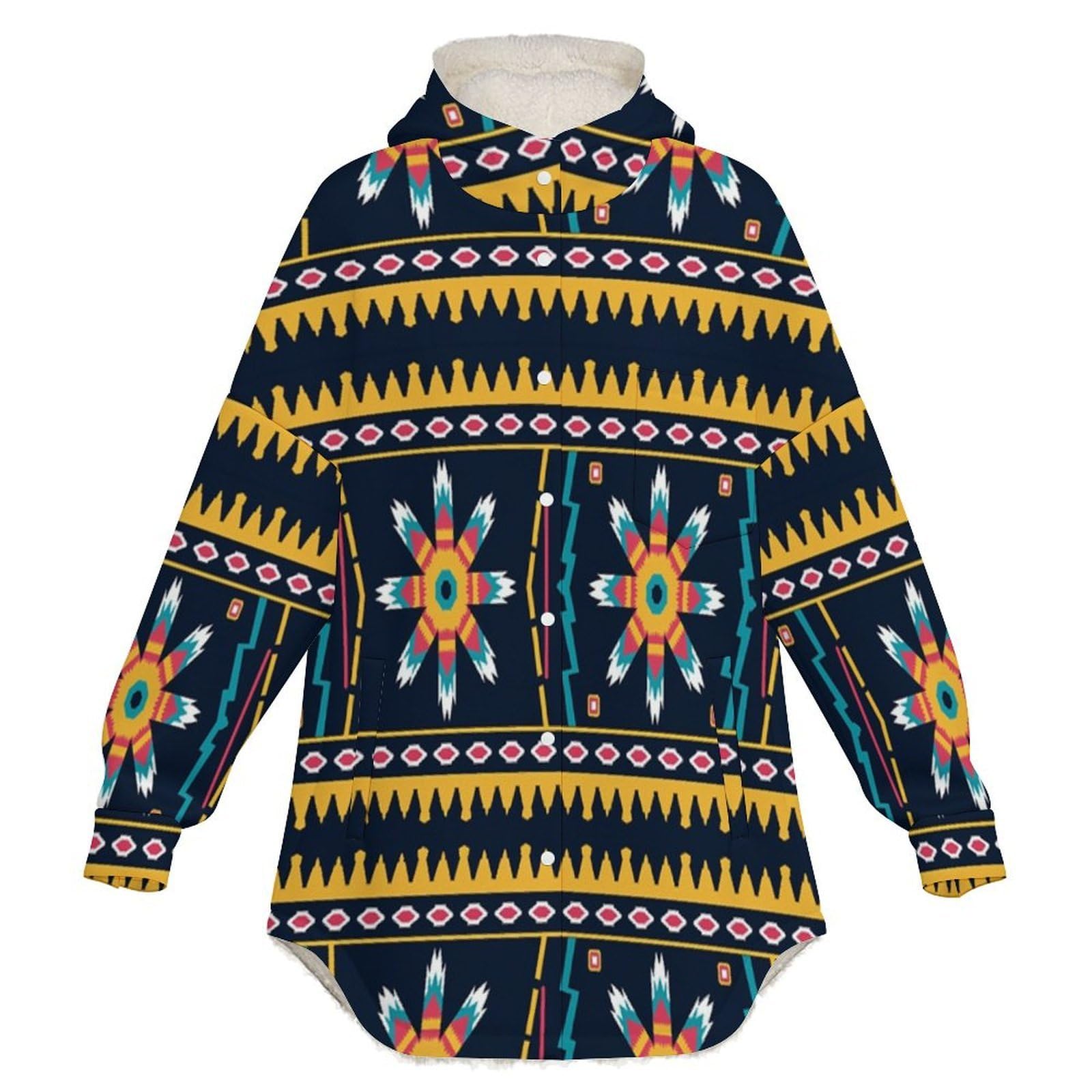 Sudadera Invierno con Capucha de Forro Polar Mujer Rayas Geométricas Triangulares Cálido Hoodies a Manga Larga Felpa Sudadera con Bolsillos, Marrón
