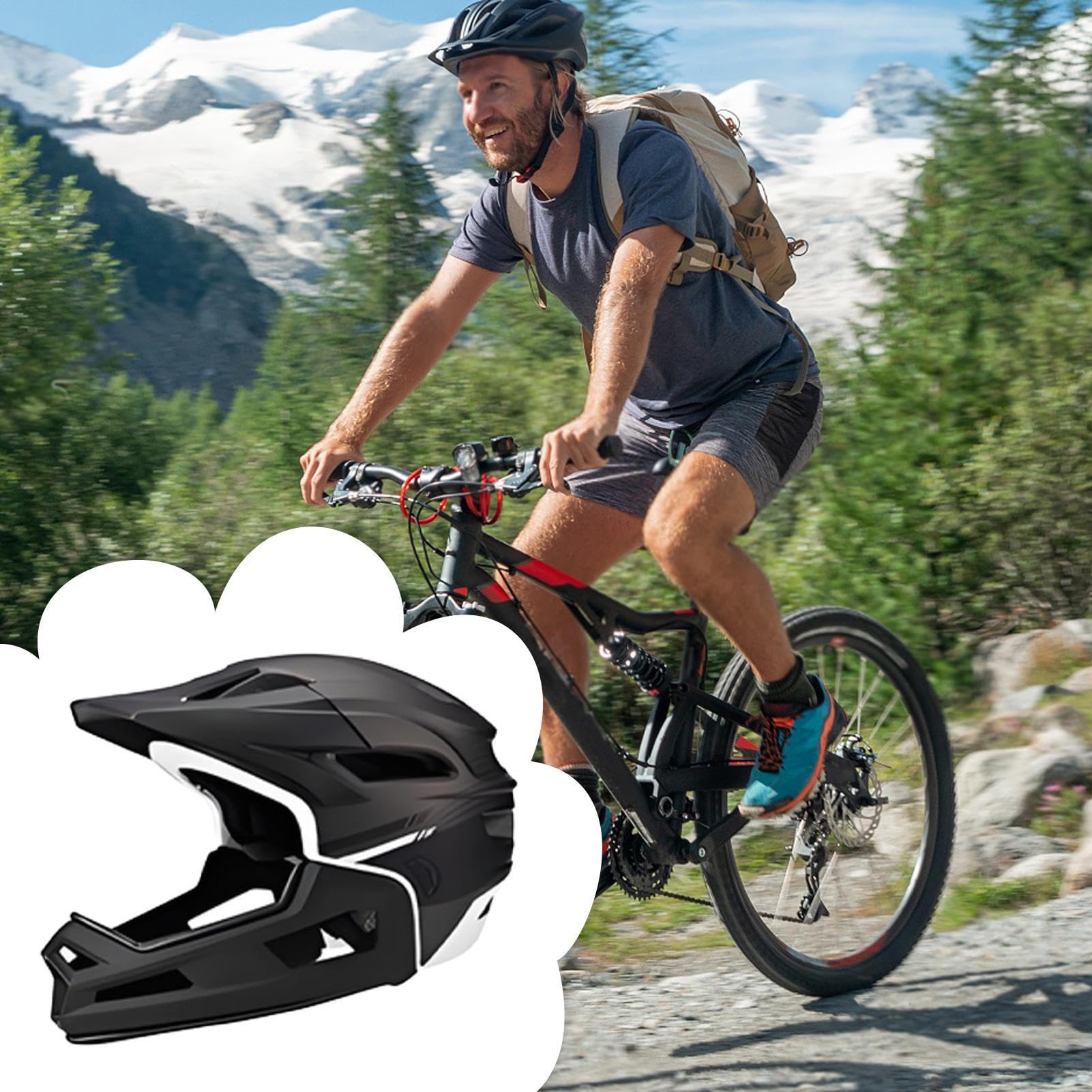 Casco De Bicicleta De Montaña Full Face,Casco De con Almohadilla Desmontable para La Barbilla | Equipo De Protección Cabeza Ajustable con Absorción De Impactos para Ciclistas Usuarios Principiantes Y