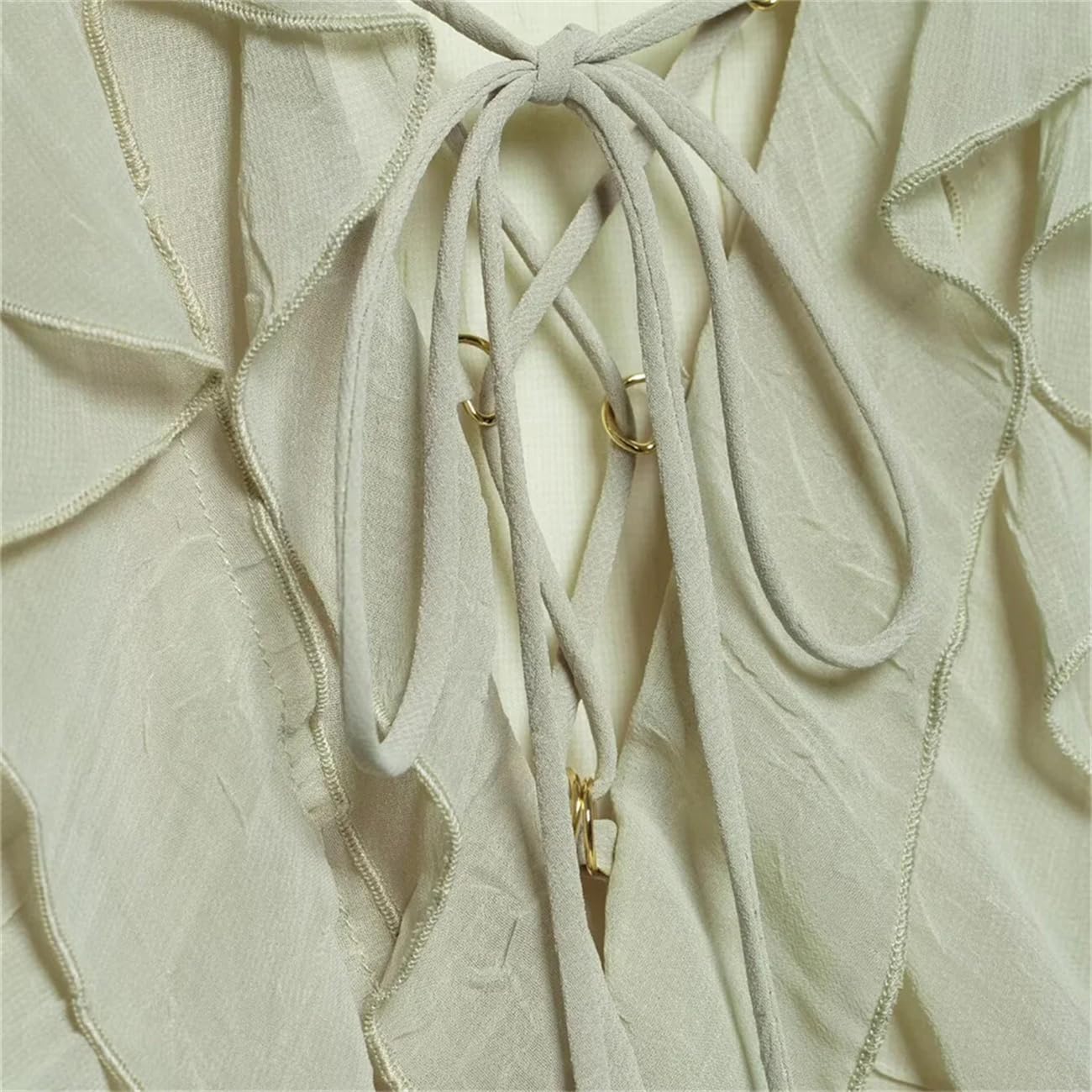 Camicia primaverile a maniche lunghe semi trasparente con decorazione a strati da donna