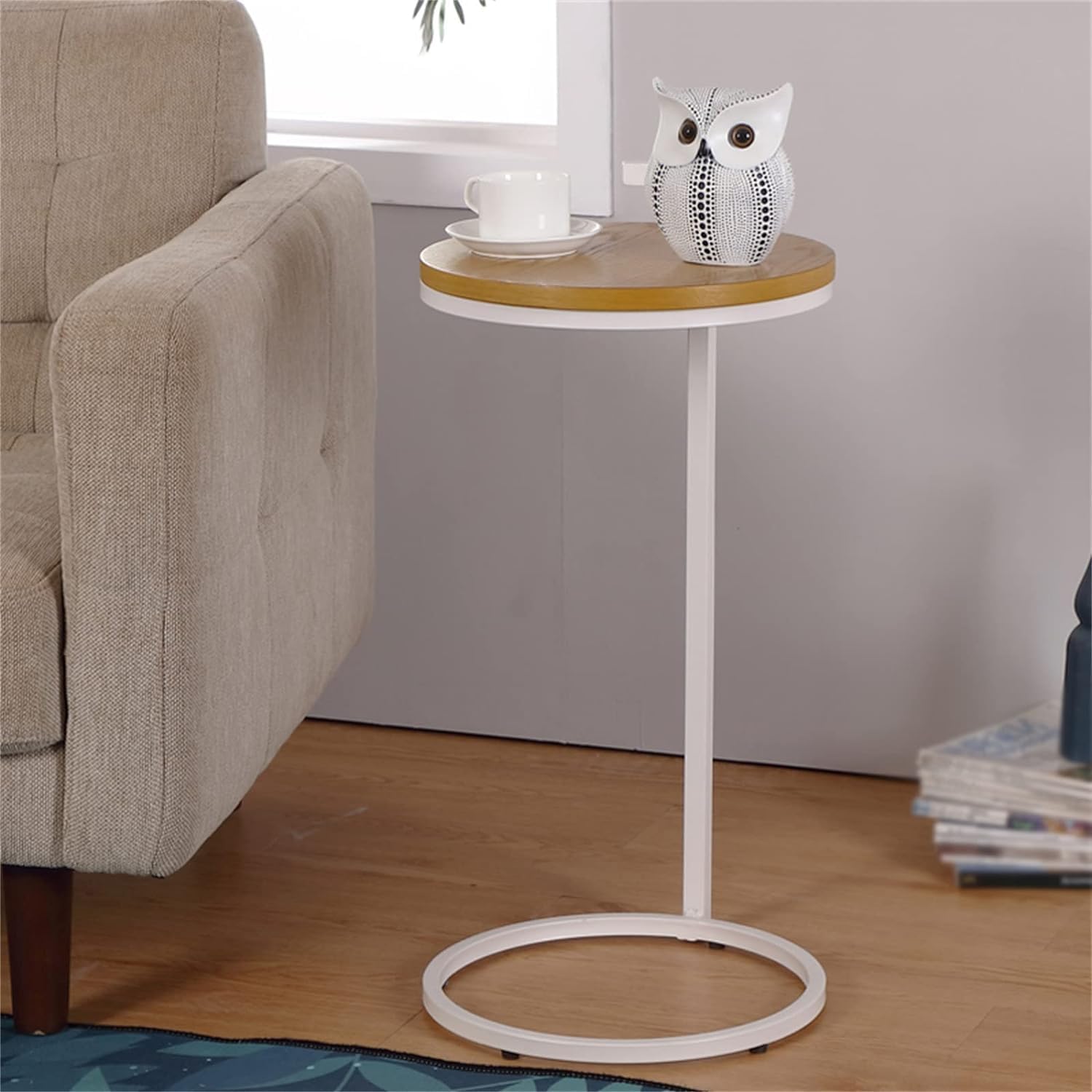 Aimery Office End Table Round Sofa Table, Side Table with Table Top, Iron Frame, Stand Snack Table for Reading Room Balcony Clothing Store (Color : C, Size : 34.5 * 34.5 * 69.5CM)