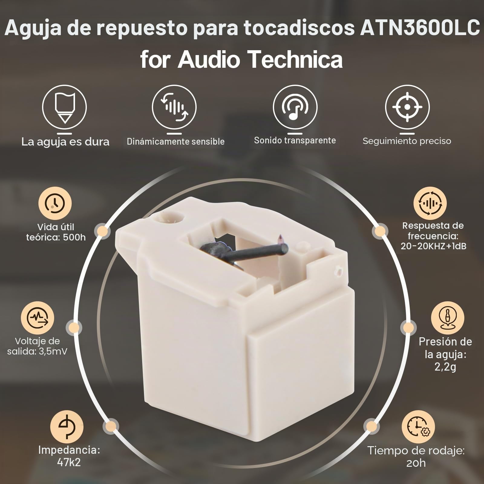 2 Piezas Aguja de Recambio para Audio-Technica ATN3600LC Aguja Reemplazo Tocadiscos de Vinilo Accesorios con Cepillo de Limpieza