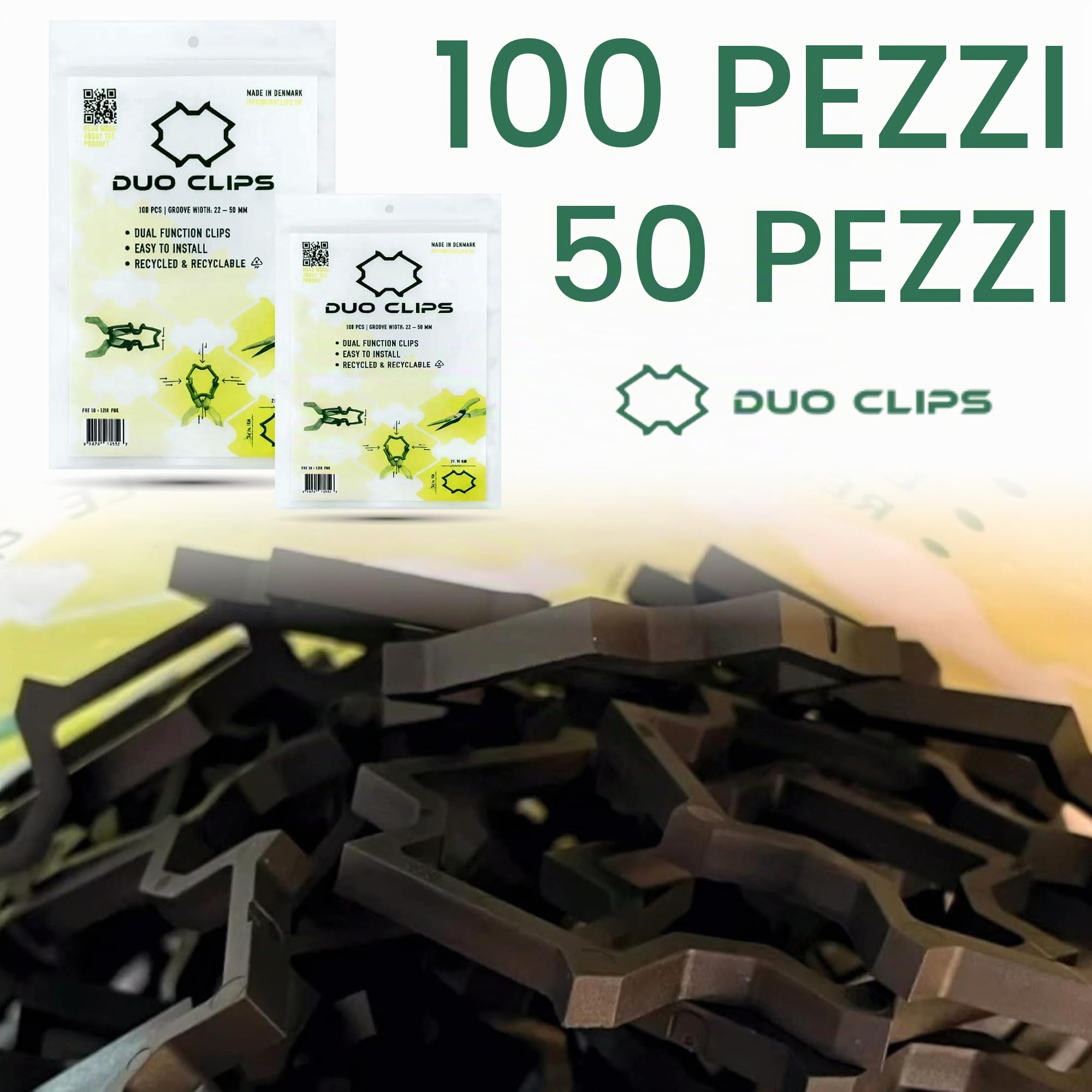 DUO CLIPS 100 Pezzi Tassello per Cavi 22-50 mm Supporto Universale | Muro Clip, Gancio per cavi, Clip per cavi, Supporto per Cavi e Tubi (100)