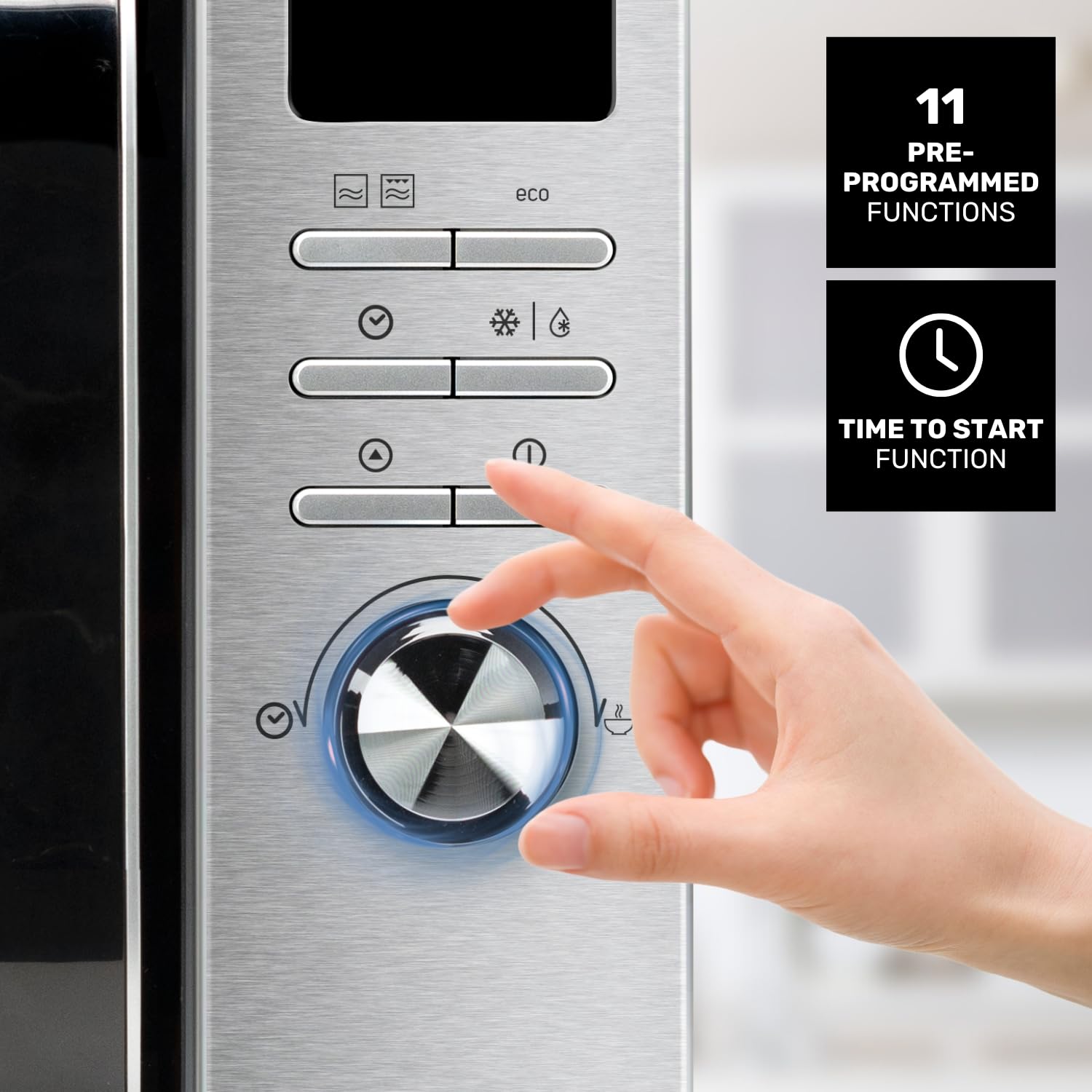 Taurus Fastwave 23 Digital - Micro-ondes 800W, 23L, Fonction grill 900W, Mode ECO, Décongélation, Multicook, QuickStart, Programmable, Auto-clean, Revêtement Shiny&Clean, 99min, Inox