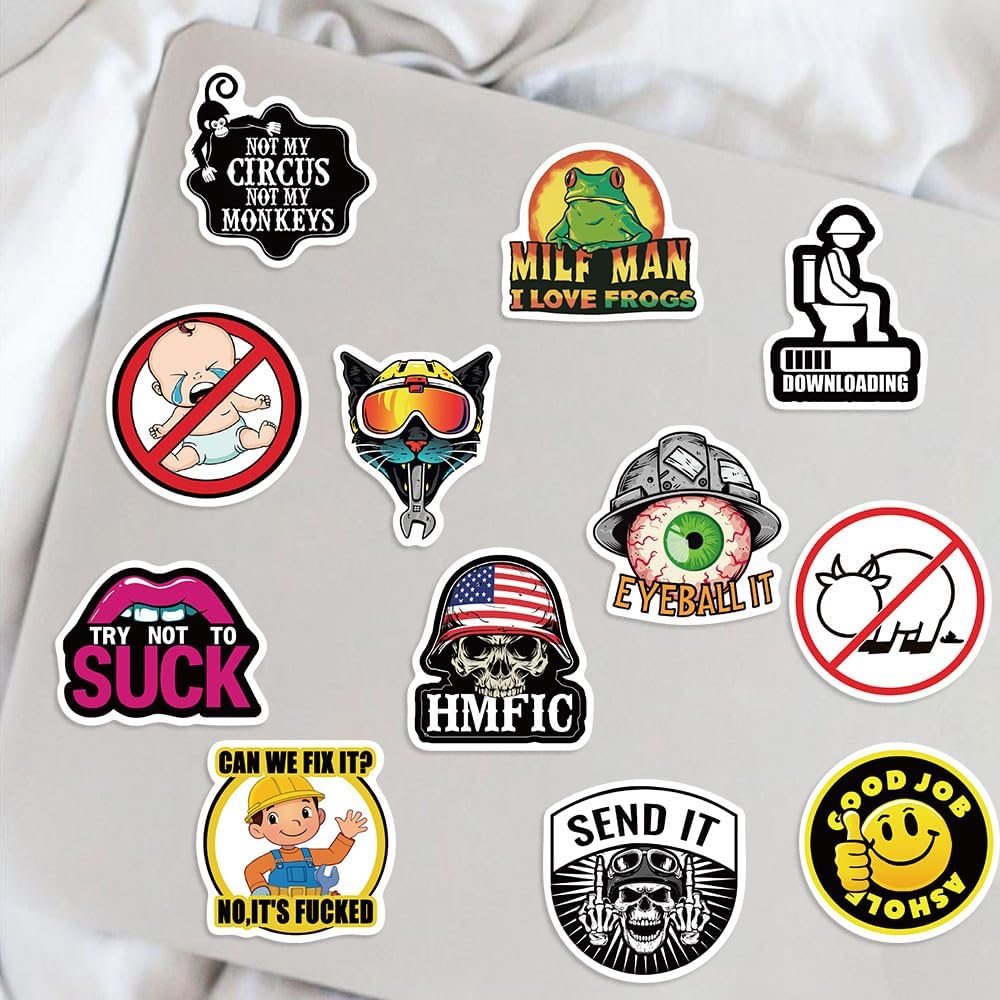 100pcs Funny Hard Hat Stickers (Dirty) for Adult Tool Box, Helmet, Prank Meme Vinyl and Waterproof Decals for Mechanics, Electricians, Union, Oilfield, Military, Construction, Welders