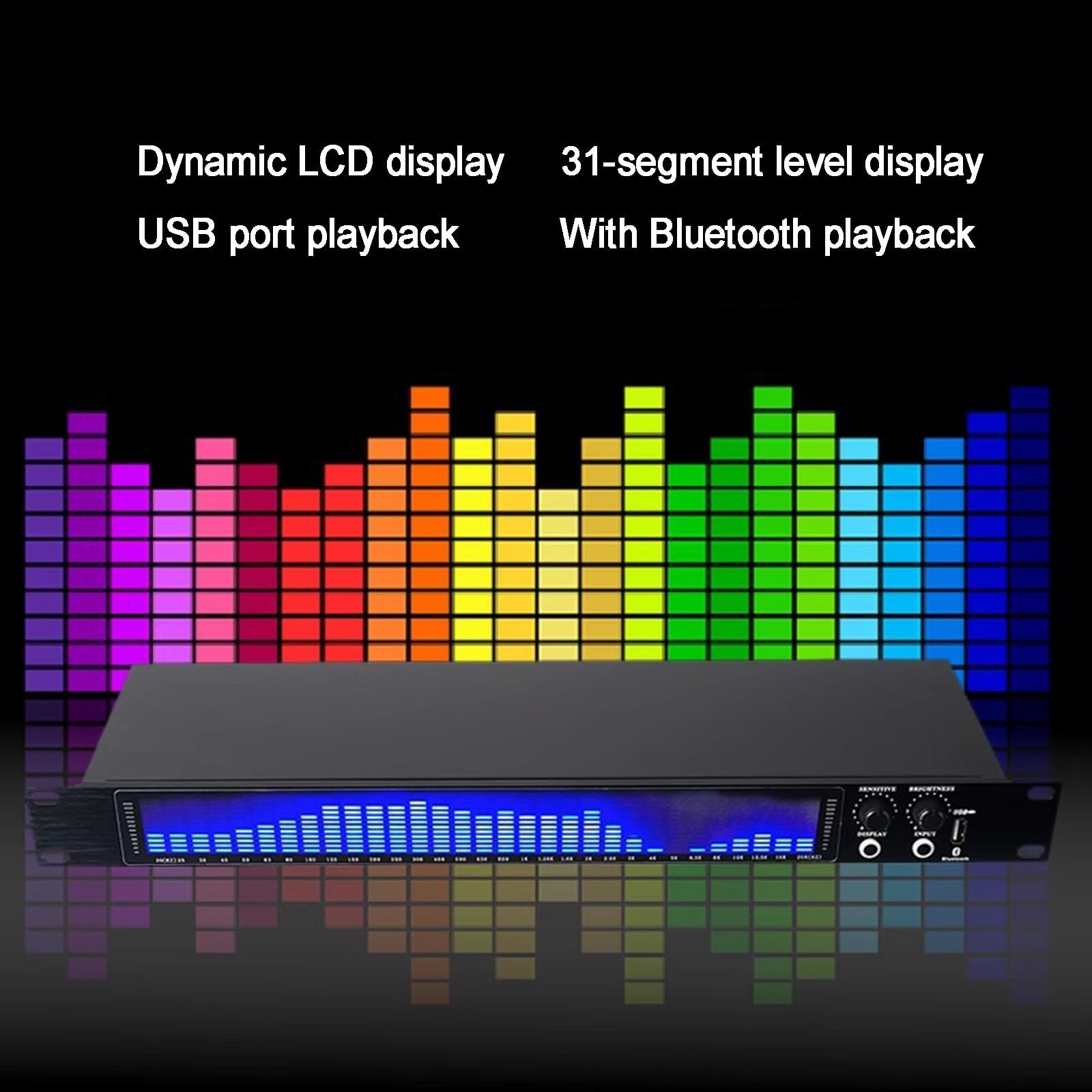 Wyświetlacz spektrum muzyki, cyfrowy 31-segmentowy analizator widma audio, z Bluetooth, 3 tryby wejściowe, regulowana czułość i jasność, do samochodu/na imprezę, do sypialni / domu
