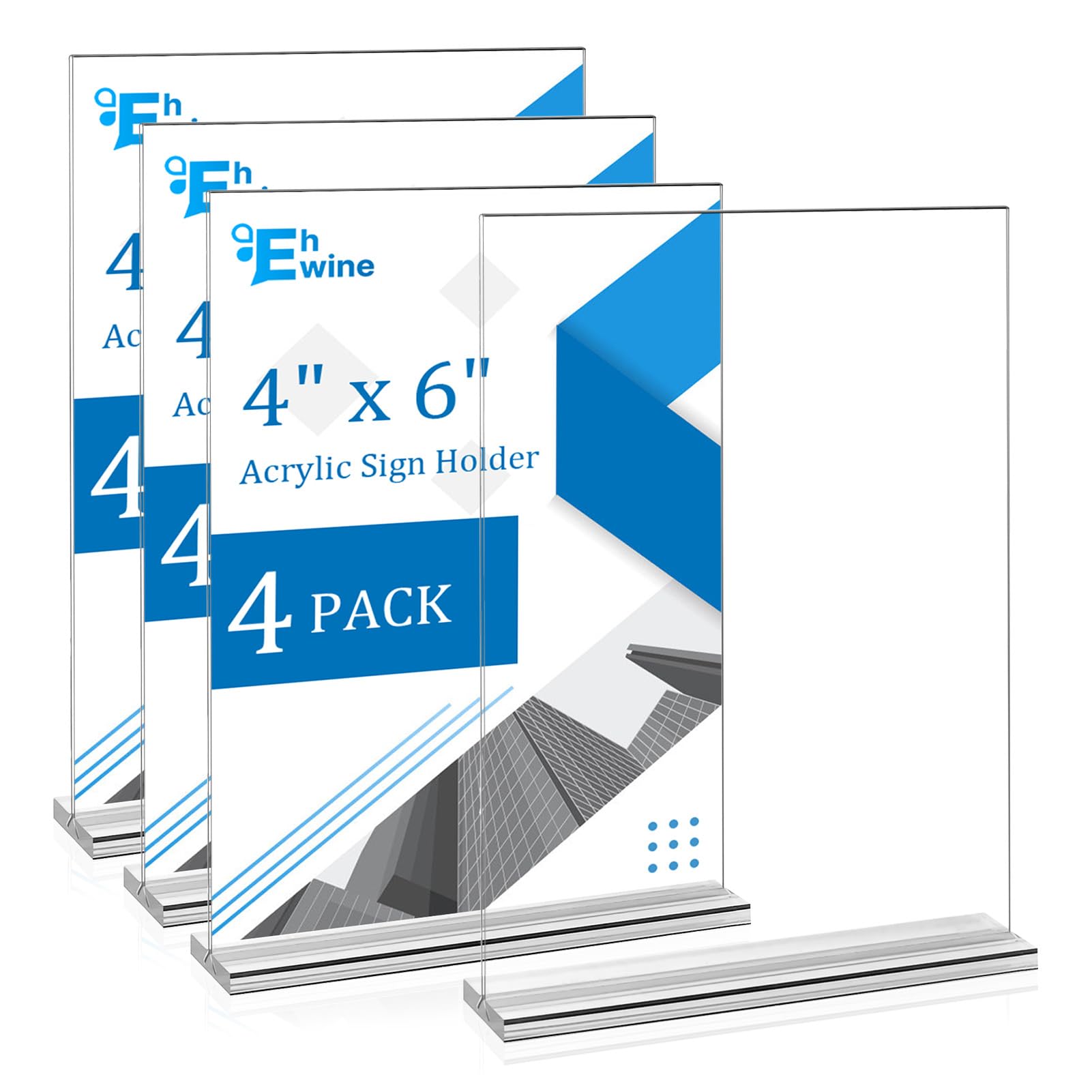 EHWINE 4 Pack Acrylic Sign Holders 4x6 Double-Sided Tabletop Display Stands for Menus Flyers & Signs, Clear Acrylic Picture Frame for Office Business Store & Events