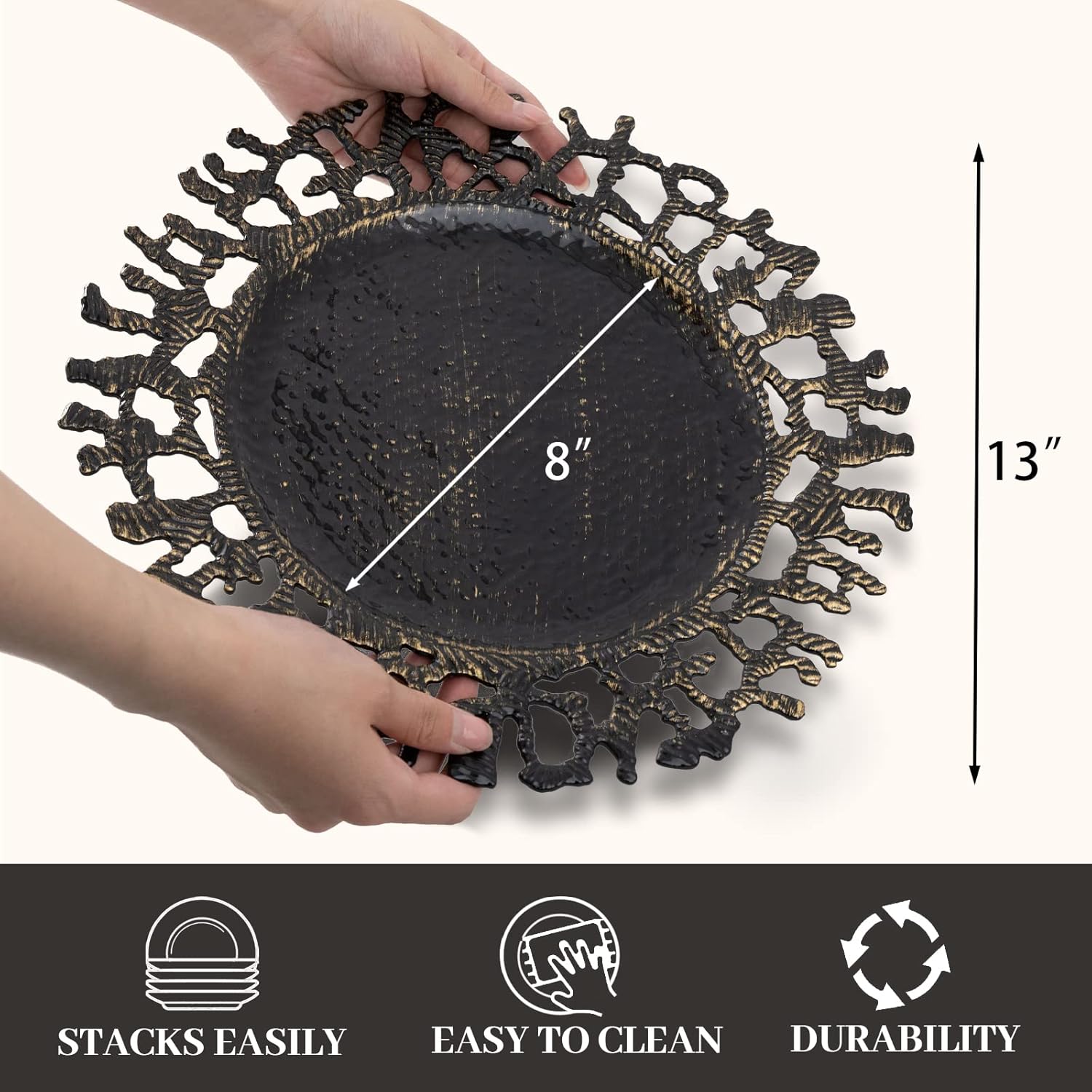 MAONAME 13" Black Charger Plates Set of 6, Round Charger for Dinner Plates, Plastic Plate Chargers, Table Chargers for Wedding, Tabletop Decor,