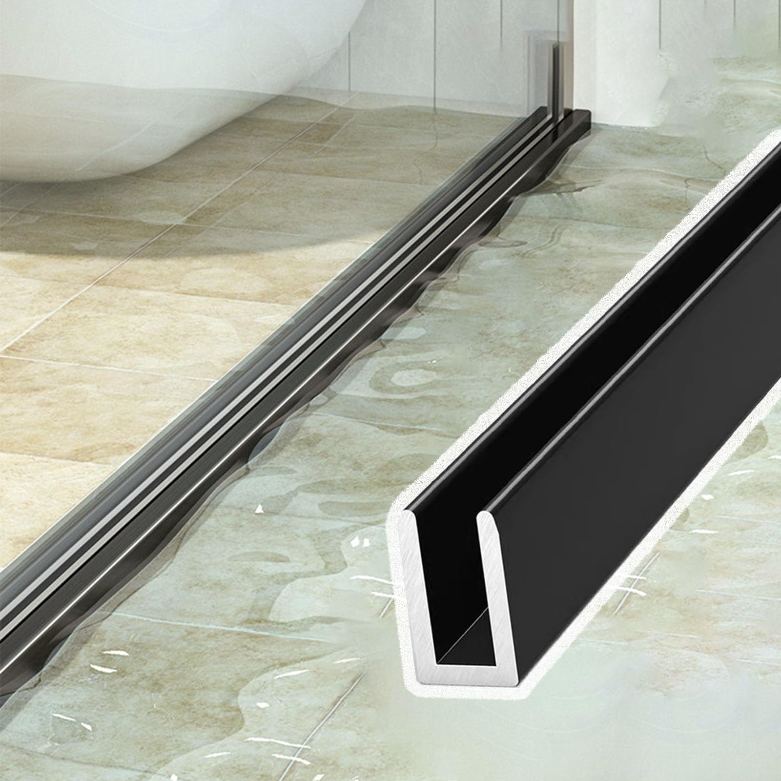 Rail en U en aluminium robuste pour fixation au sol de paroi de douche et cloture en verre