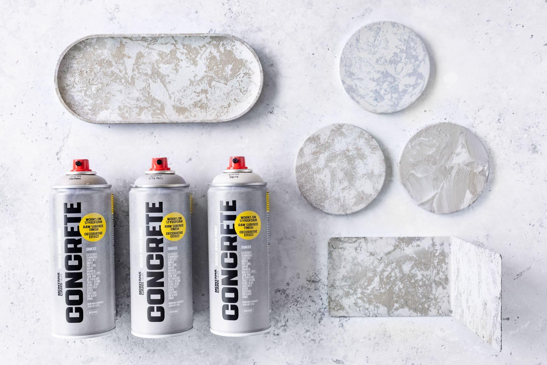 Montana Cans – Spray efecto hormigón 3 x 400 ml Concrete Effect Spray – escala de grises