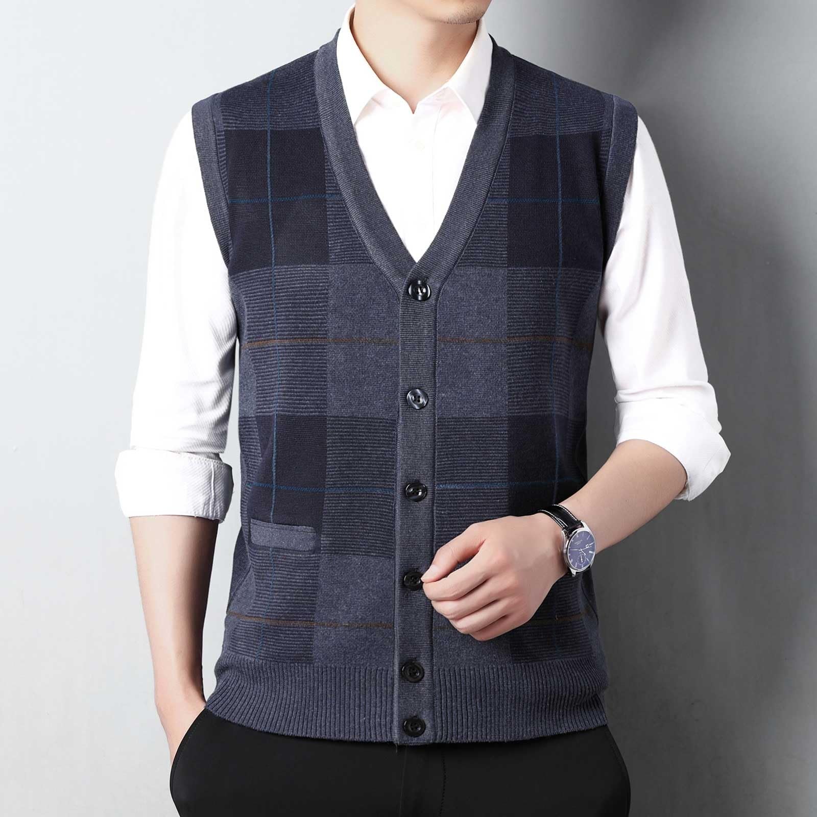 Herren Pullunder Weste Ärmellose Strickweste V-Ausschnitt aus Baumwolle Winter Pullunder Pullover für Männer Herbst Winter Warmes Oberteil
