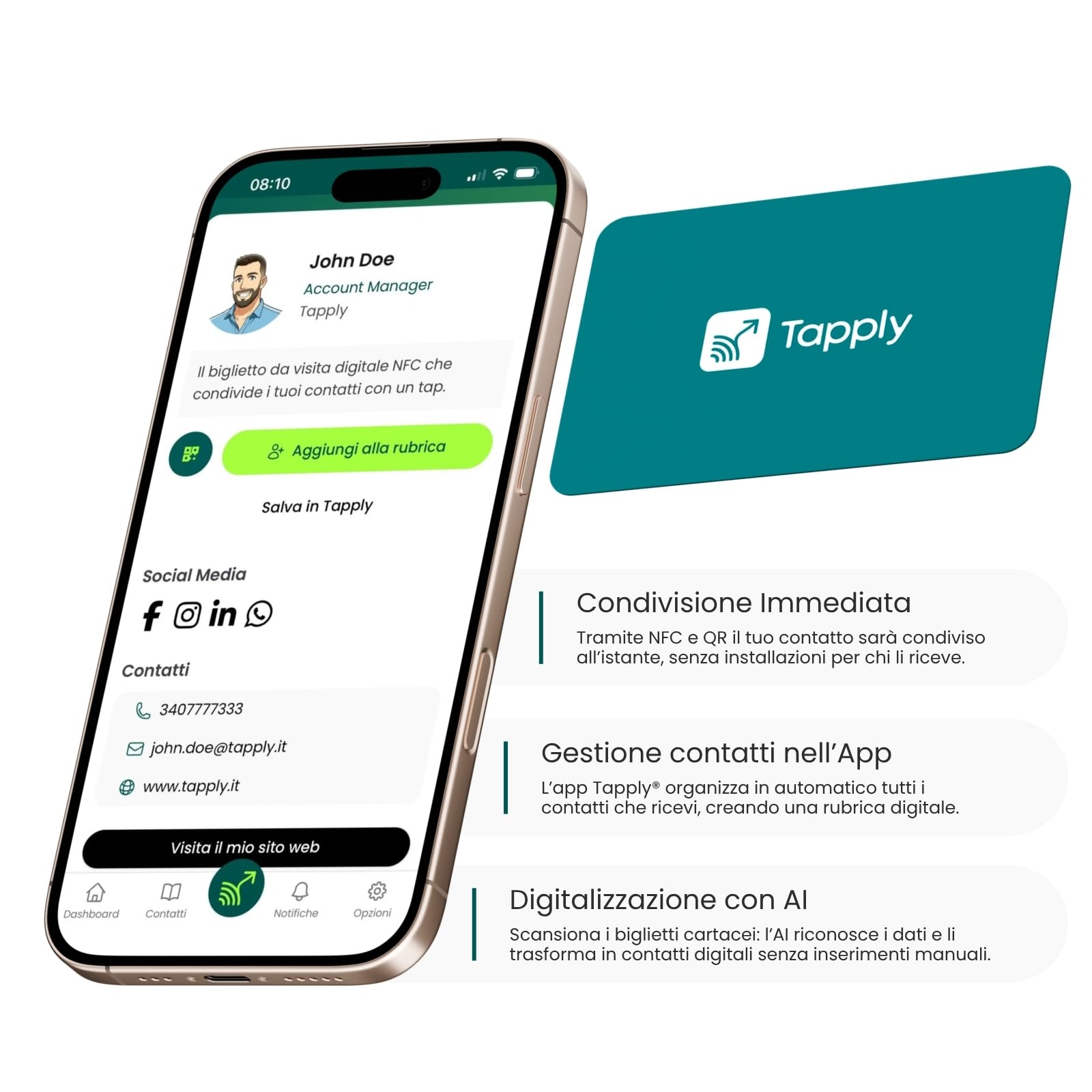 Tarjeta de visita digital con tecnología NFC y código QR, compatible con Android e iOS, perfil actualizable en línea (turquesa)