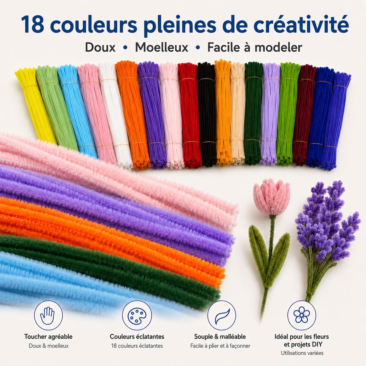 ELESKY Kit Fleurs en Fil Chenille 1000 Pièces, Cure-Pipes DIY