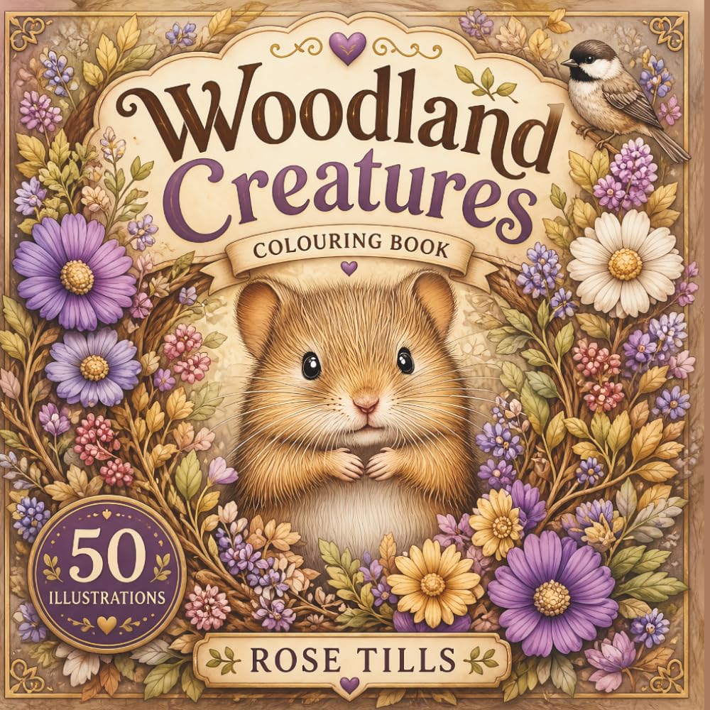 Woodland Creatures Colouring Book: Cute young woodland animals and birds in pretty forest scenes for adults and teens colouring