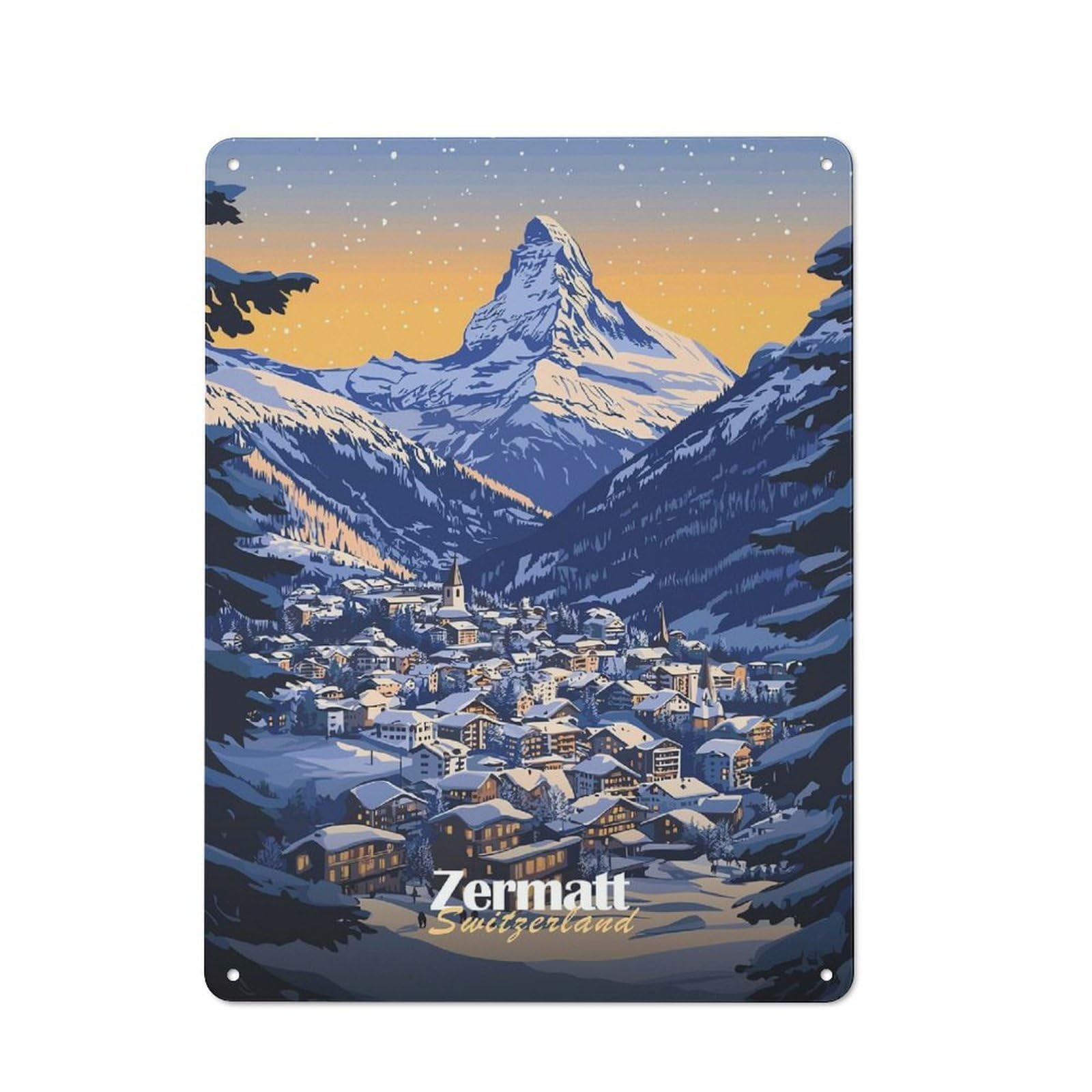 Junmoney Style-2 40X30cm Retro Metal Sign With Zermatt Switzerland Mountain Village For Living Room Or Hallway, For Living Room Decor Lovers Refreshing A Room In Autumn