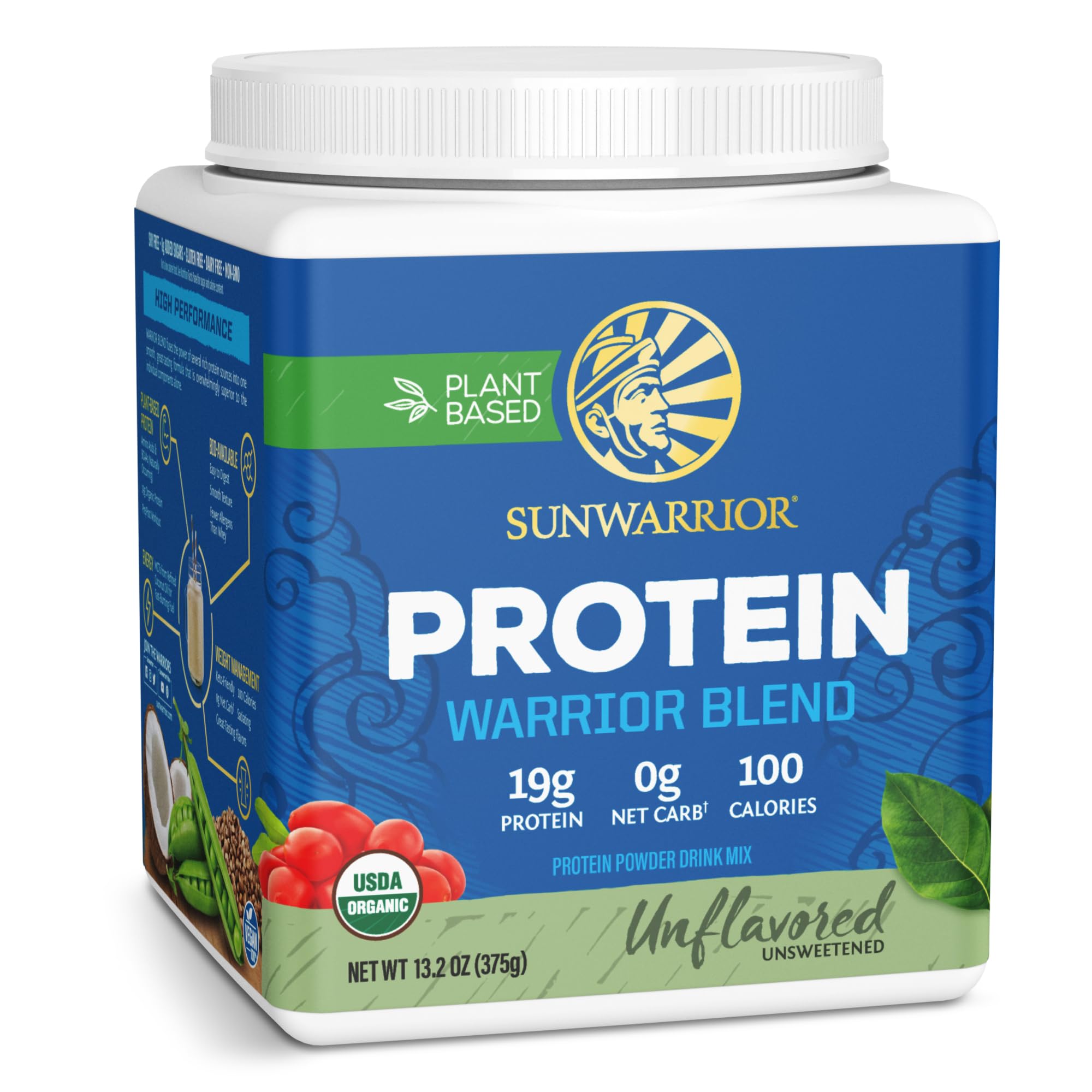 SunwarriorOrganic Plant Based Protein Powder | Vegan Organic Protein Powder Unflavored with BCAA Amino Acids & Hemp Seed Pea Blend | Non-GMO Soy Dairy Filler & Gluten Free (Unflavored, 15 Servings)USDA Organic