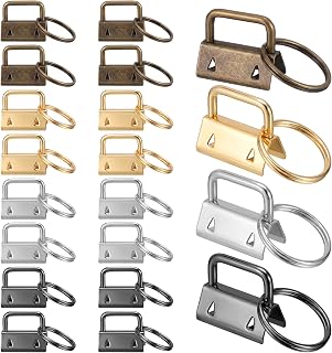 20 Pcs Key Fob Hardware 1 Inch, Keychain Hardware Wristlet Set | Key Fob Hardware Set with Split Ring, 4 Colors Keychain Wristlet Clamp Set for Wristlet Lanyard Crafts Diy Supplies