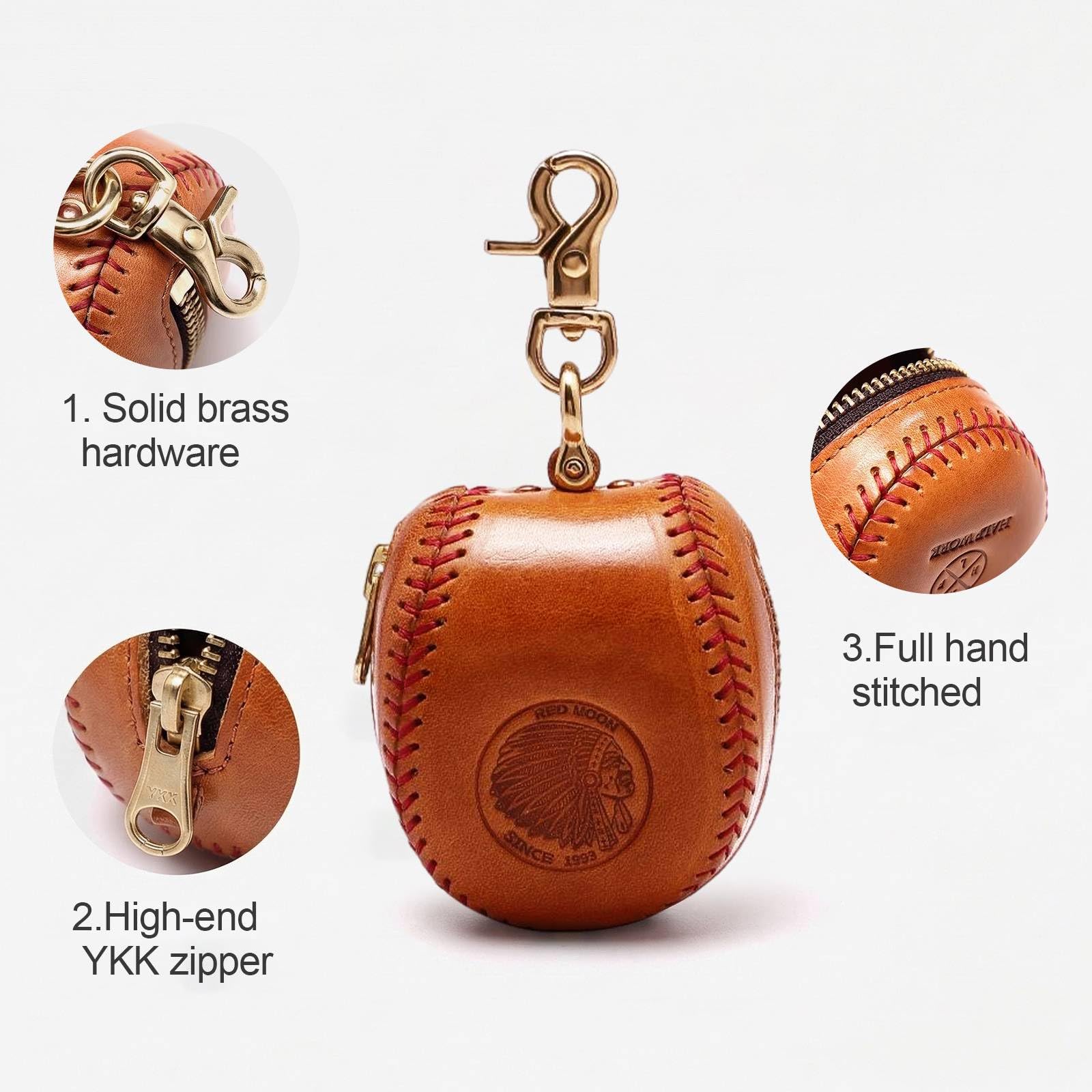 Estuche Auriculares Cuero Auténtico, Organizador Bolso Estilo Béisbol Intrauditivos, Monedero Vintage Cremallera Auriculares Llaves Coche Pintalabios, Colgado Cuello,Viaje Y Desplazamientos