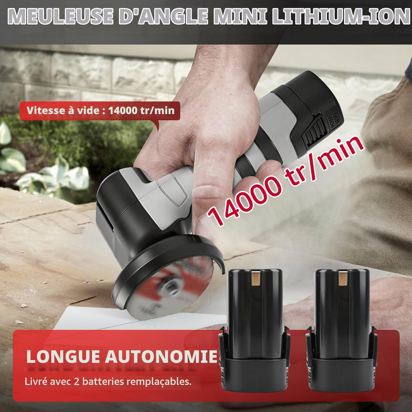 Mini Meuleuse D'Angle Sans Fil, 14000RPM 16.8V Professional Disqueuse avec 2 batteries 2000mAh, 20 Disques à Tronçonner 75mm, Meuleuse d'angle pour Meuler et Polir, Couper