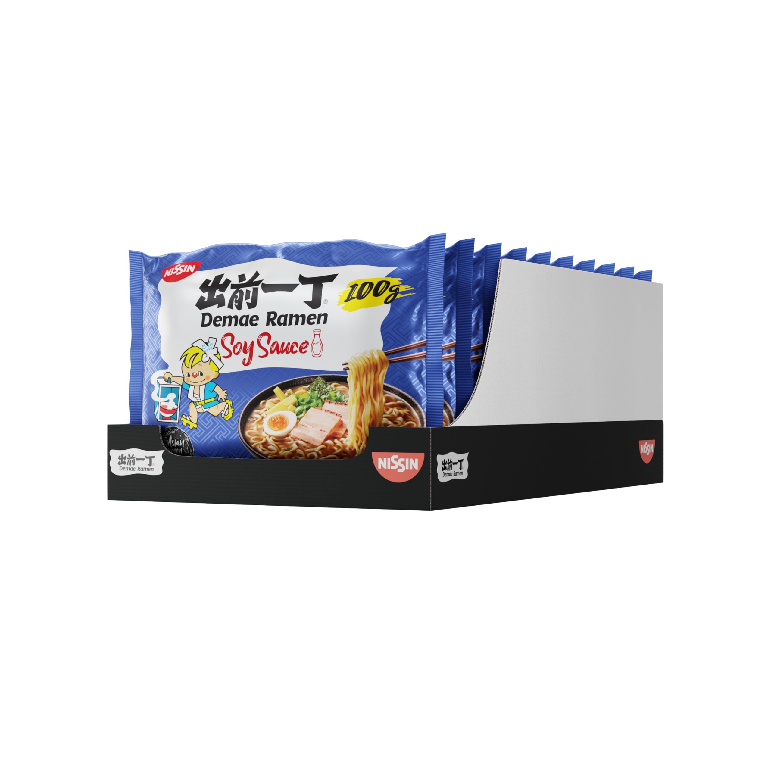Nissin Demae Ramen – Soy Sauce, 10er Pack, Instant-Nudeln japanischer Art, mit Sojasoße & asiatischen Gewürzen, schnell & einfach zubereitet, asiatisches Essen (10 x 100 g)