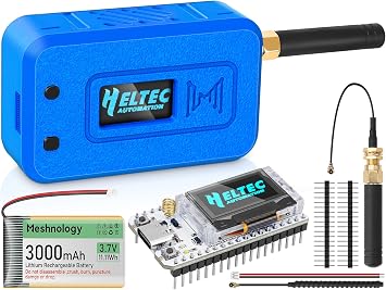 1 Set ESP32 LoRa V3 Module Board with 915 MHz Antenna + 3000mAh Battery + Protect Case - with WiFi Blue tooth SX1262 CP2102 0.96 OLED Display Type C for Ar duino Meshtastic IOT N35, Blue