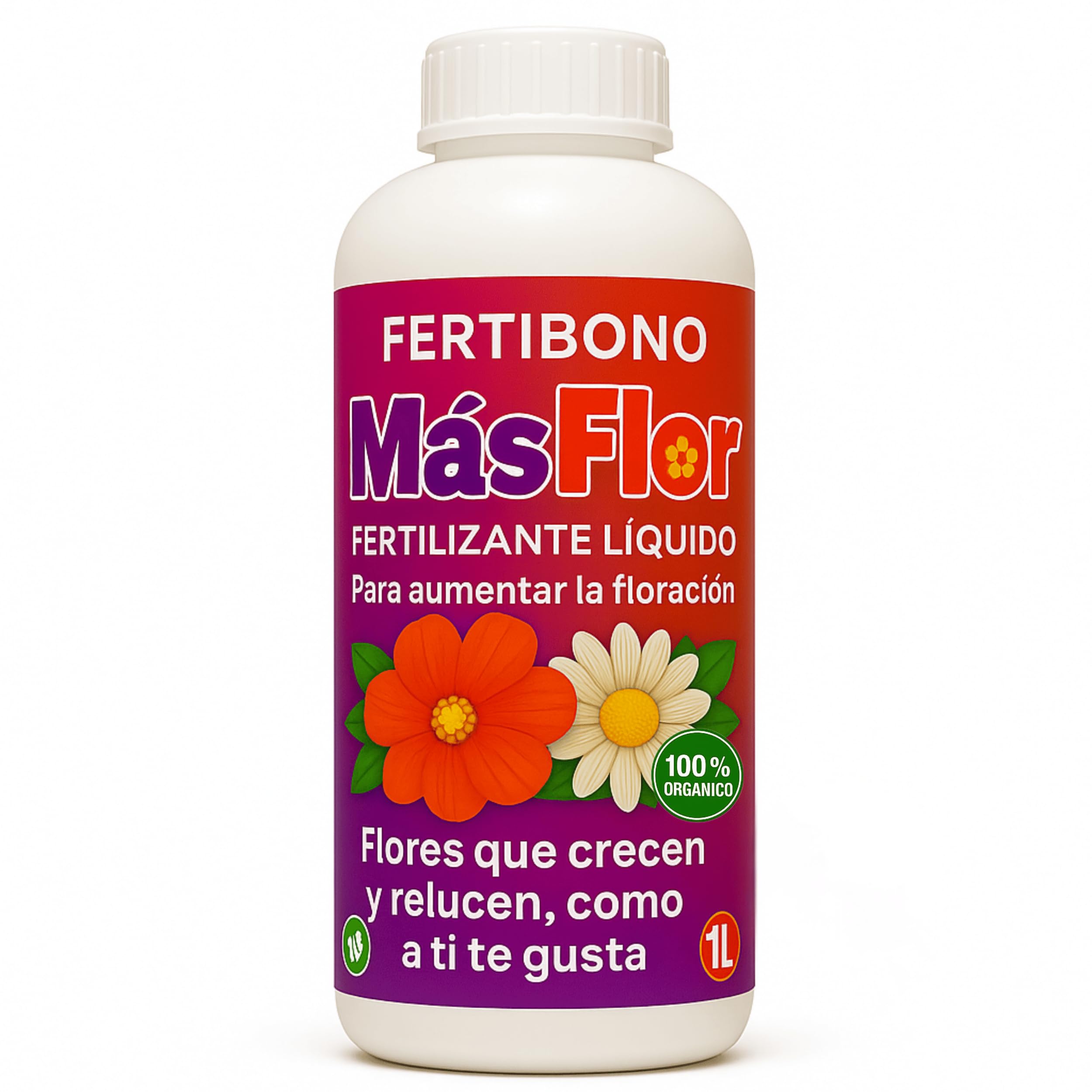FERTIBONO MásFlor Fertilizante Líquido para Plantas con Flor – Potencia la Floración Natural – Con NPK, Molibdeno y Aminoácidos – Resultados Rápidos y Visibles – 100% Orgánico – 1L