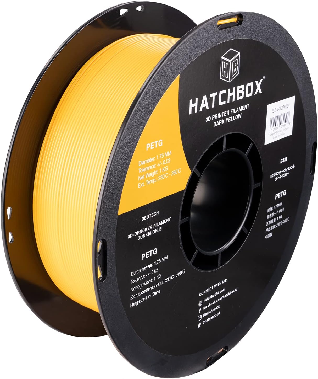 HATCHBOX 1.75mm Dark Yellow PETG 3D Printer Filament, 1 KG