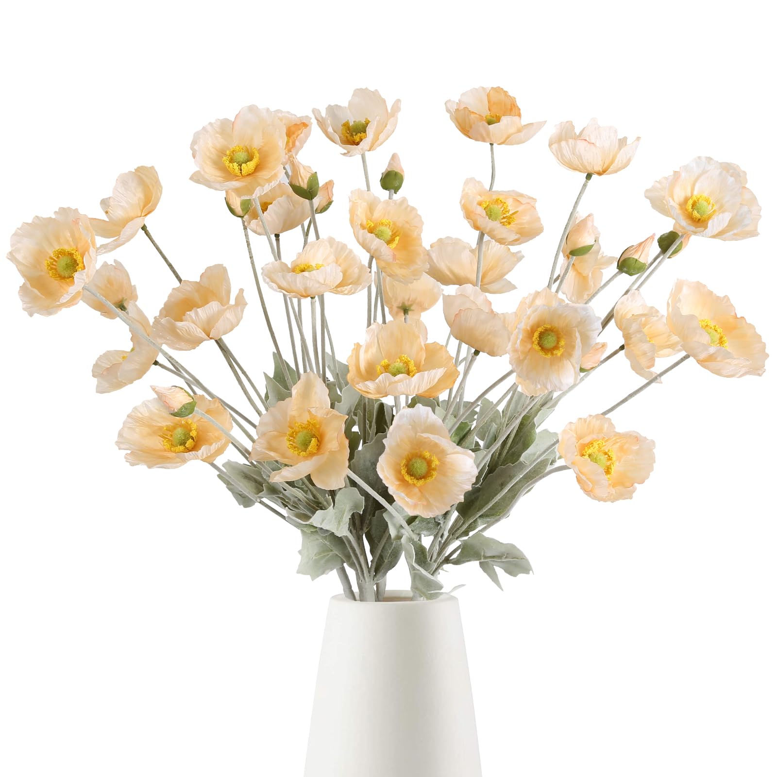 Poppy Silk Flowers,8PCS Champagne Artificial Poppy Flower Fake Poppies for Wedding Party Table Centerpiece Arrangement(Champagne)