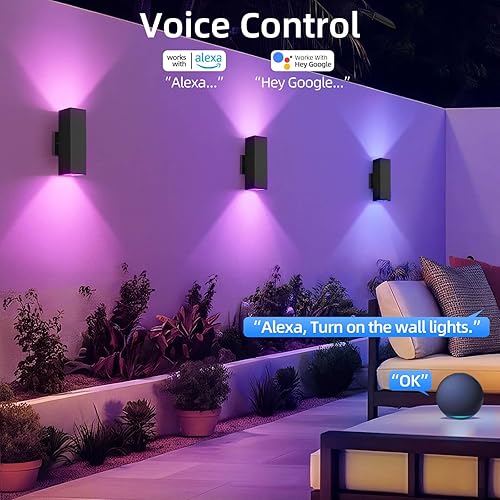 Miniatura 3 de SHIMR Paquete de 2 luces de pared para exteriores que cambian de color, luces de ambiente arriba y abajo, luces de porche inteligentes cuadradas