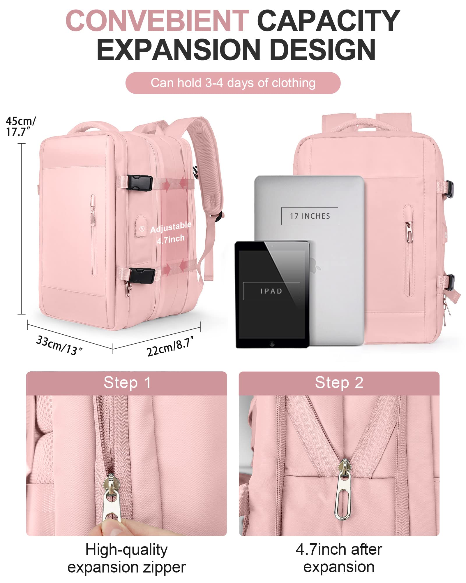 SZLX Borse da Cabina per Easyjet 45x36x20 Zaino da Viaggio aereo Bagaglio a Mano Ryanair 40x20x25 con porta USB zaino Impermeabile donna per Computer Casual Daypack