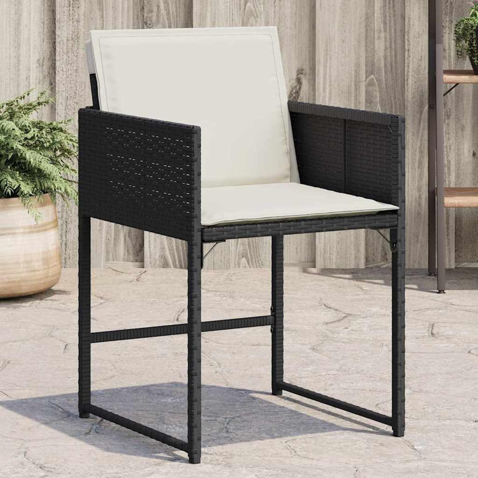 Chaise de jardin en acier revêtu et rotin PE noir - Mobilier de terrasse haut de gamme