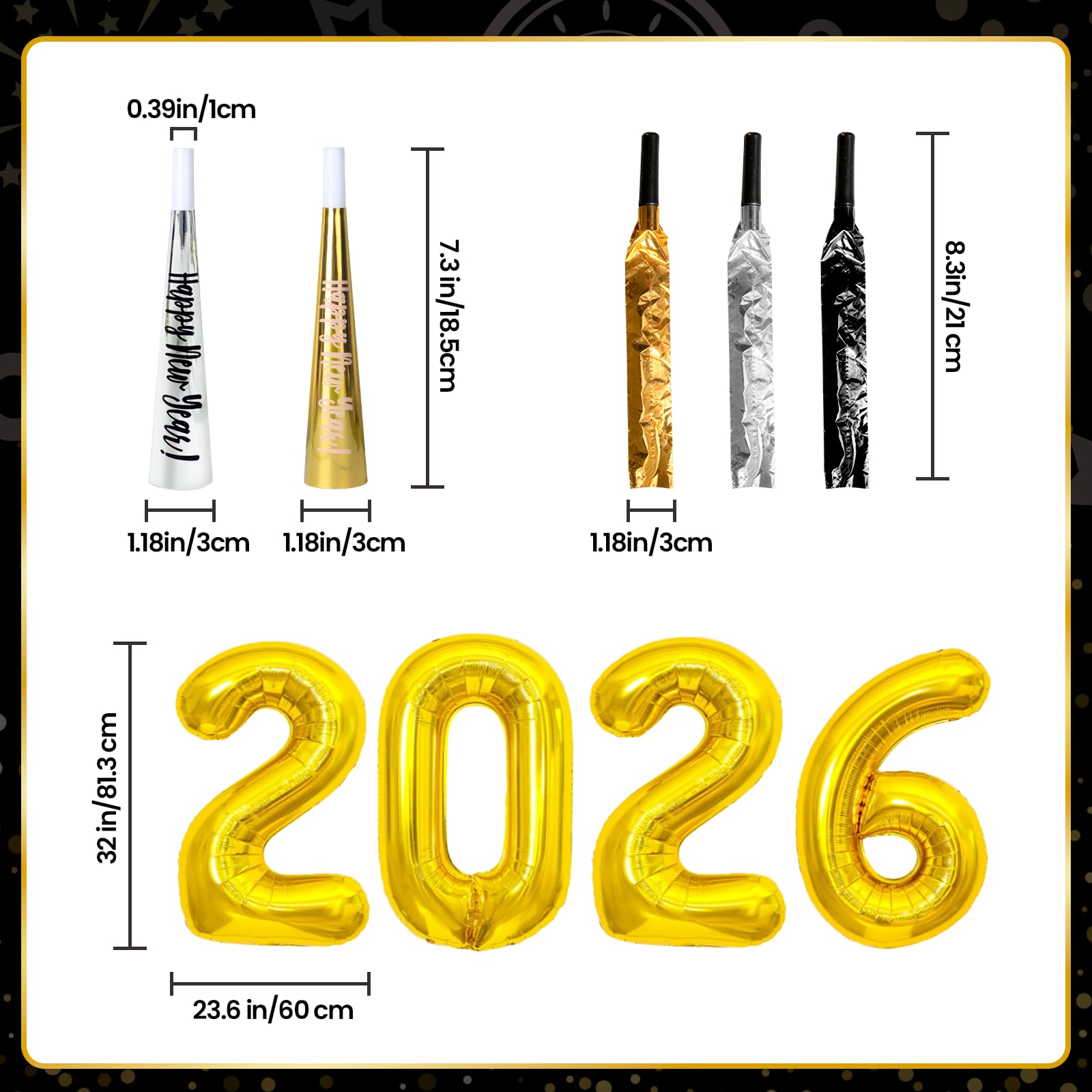 Decorazioni per feste di Capodanno 2025 - Set da 24 ospiti con cappelli, occhiali