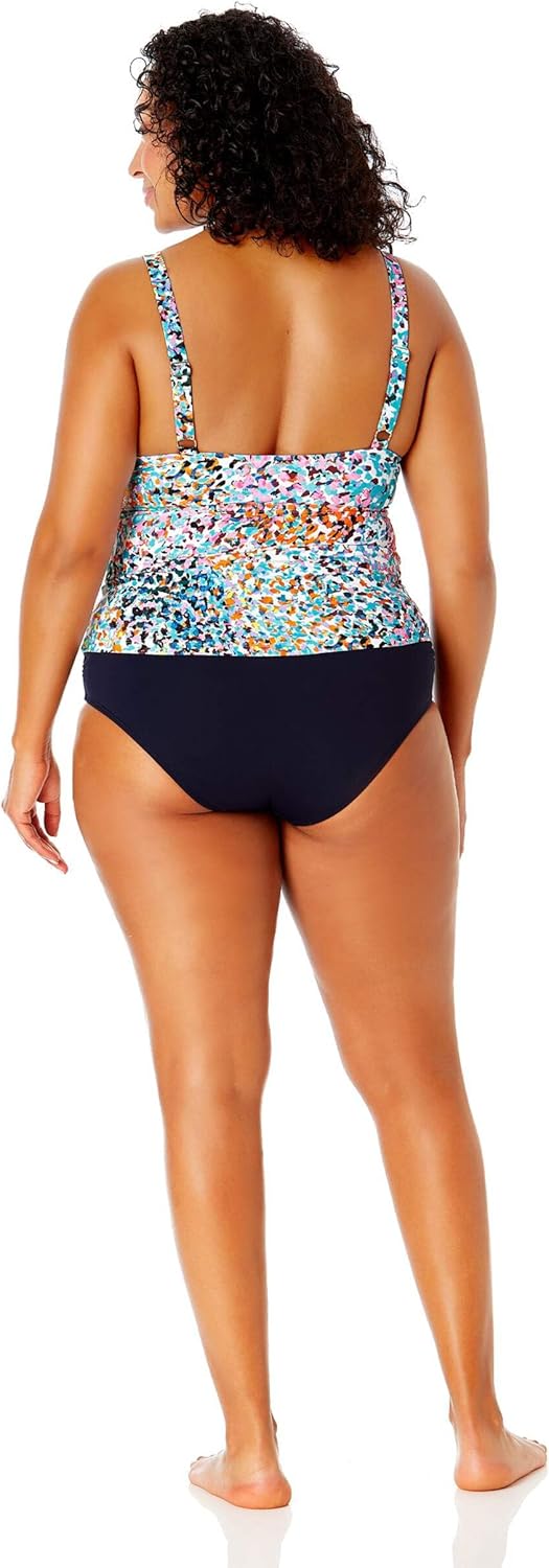 Women's Plus Size Hidden Underwire Drape Front Tankini Swim Top